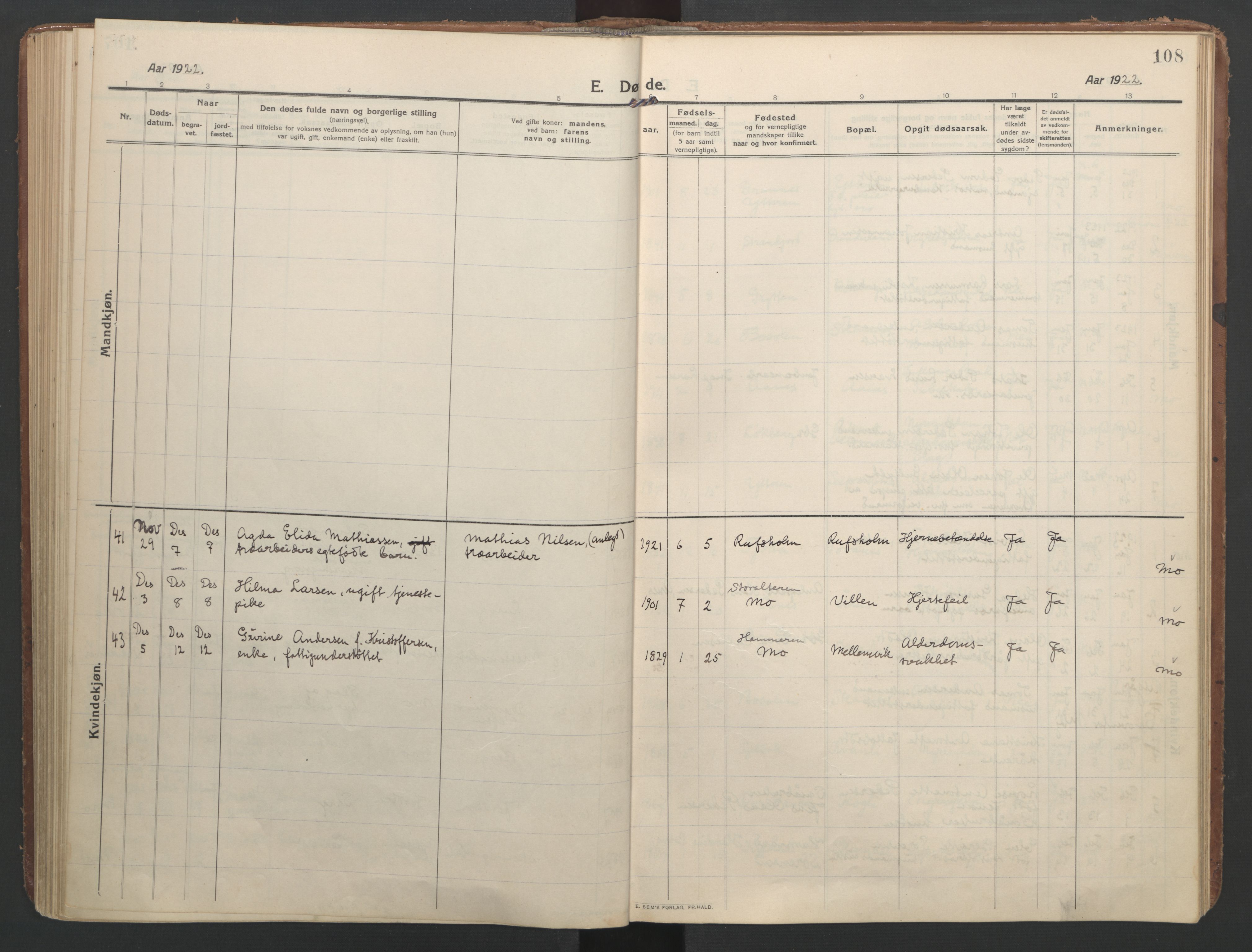 Ministerialprotokoller, klokkerbøker og fødselsregistre - Nordland, SAT/A-1459/827/L0405: Parish register (official) no. 827A17, 1912-1925, p. 108