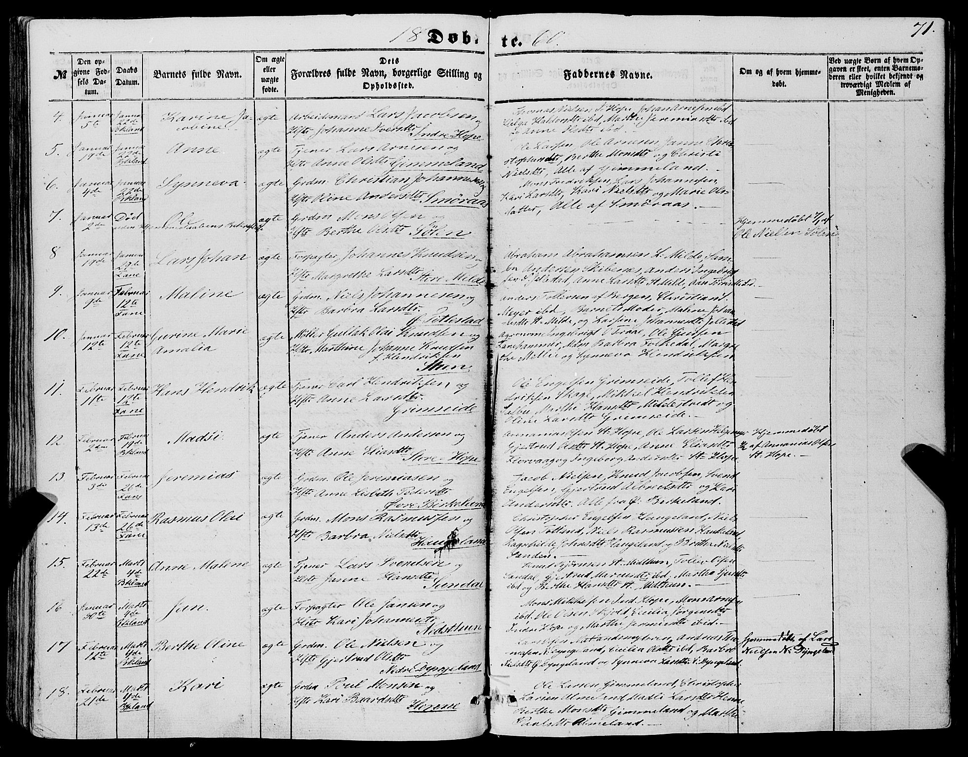 Fana Sokneprestembete, SAB/A-75101/H/Haa/Haaa/L0011: Parish register (official) no. A 11, 1851-1862, p. 71