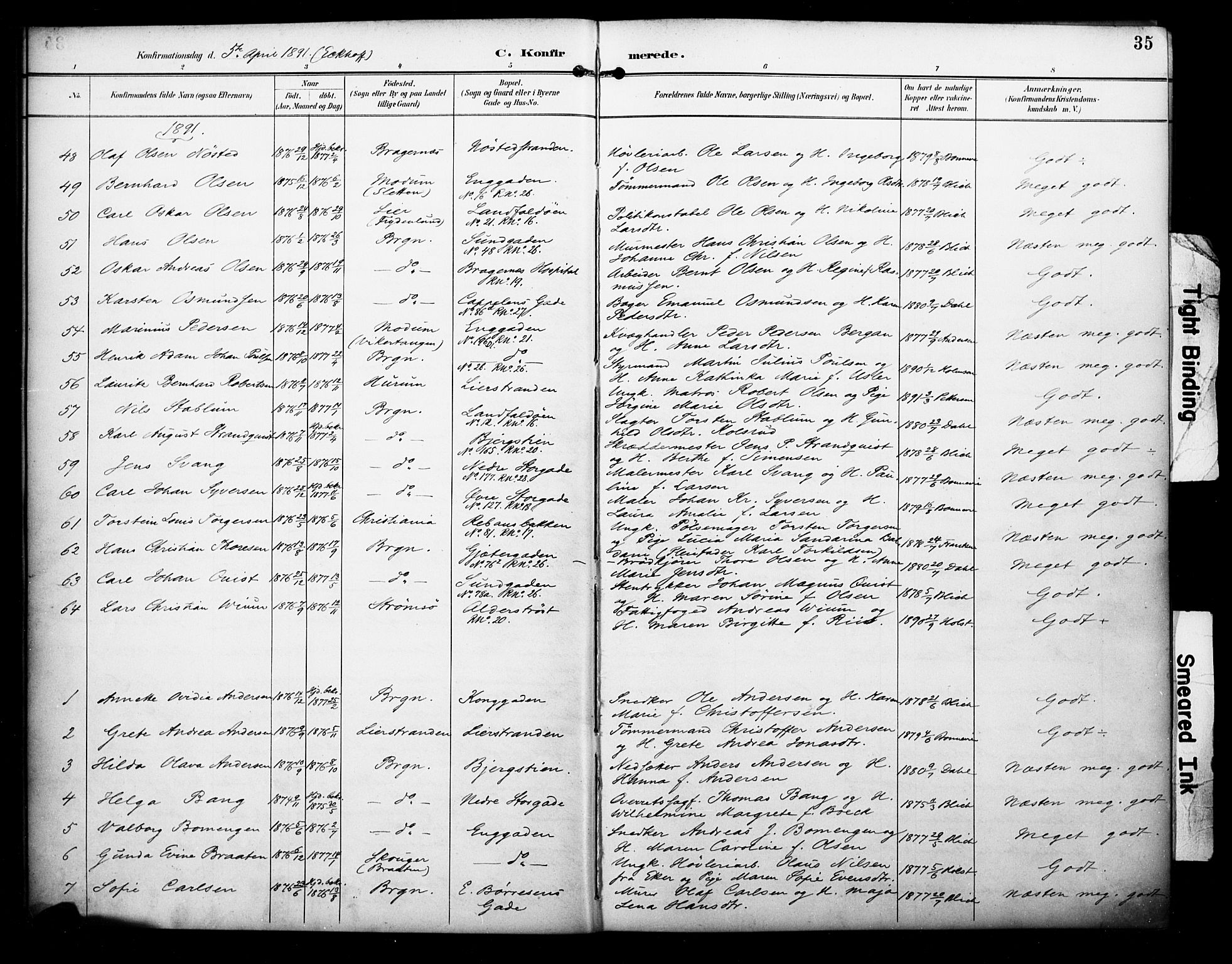 Bragernes kirkebøker, AV/SAKO-A-6/F/Fc/L0006: Parish register (official) no. III 6, 1888-1899, p. 35