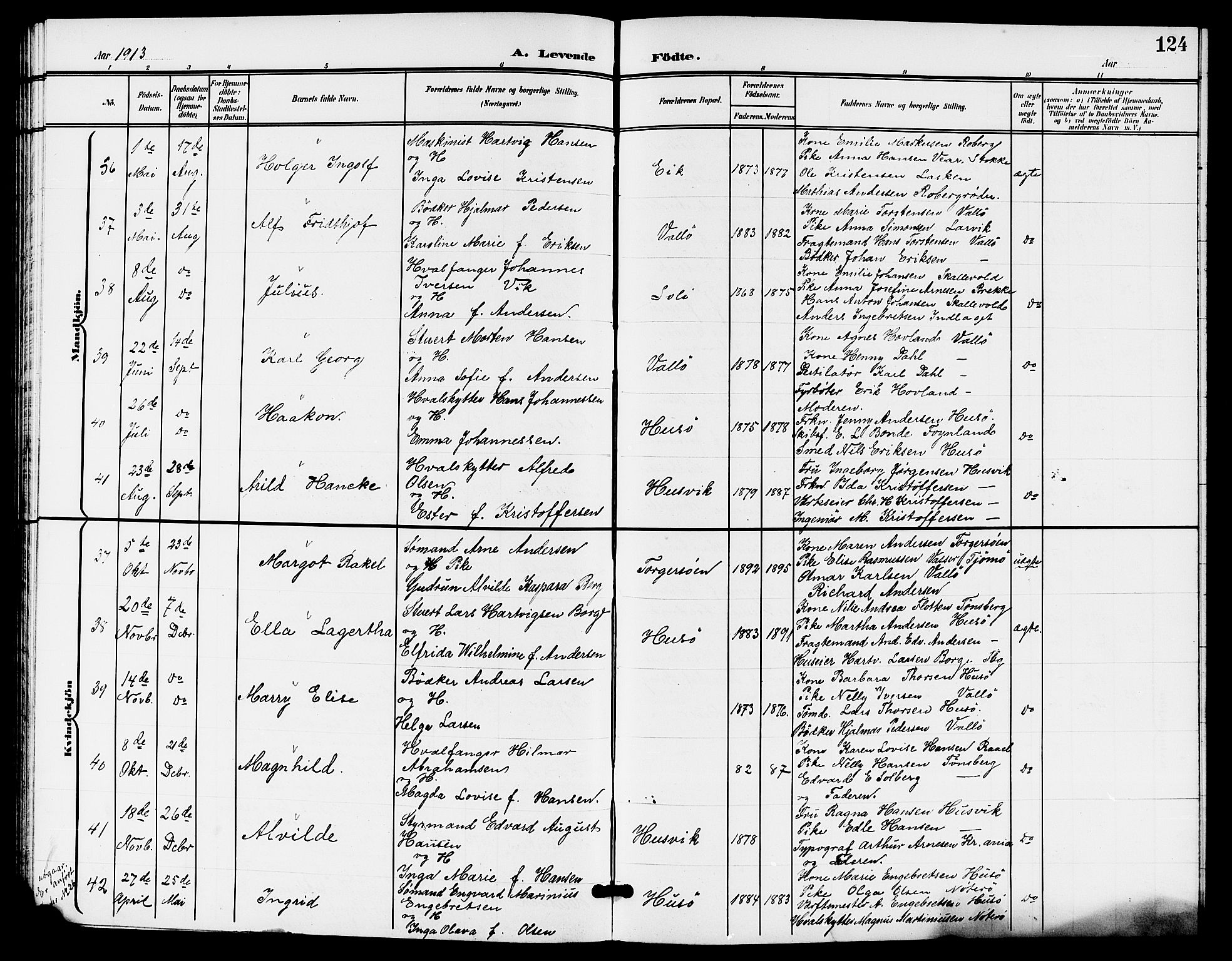Sem kirkebøker, AV/SAKO-A-5/G/Gb/L0003: Parish register (copy) no. II 3, 1900-1913, p. 124