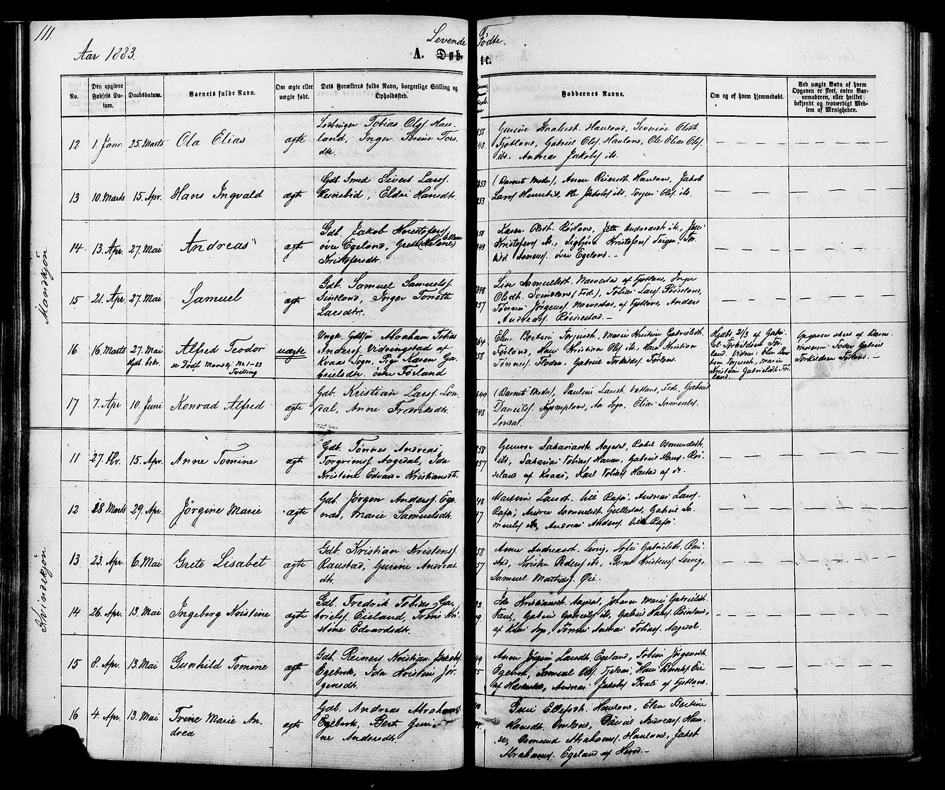 Kvinesdal sokneprestkontor, SAK/1111-0026/F/Fa/Fab/L0007: Parish register (official) no. A 7, 1870-1885, p. 111