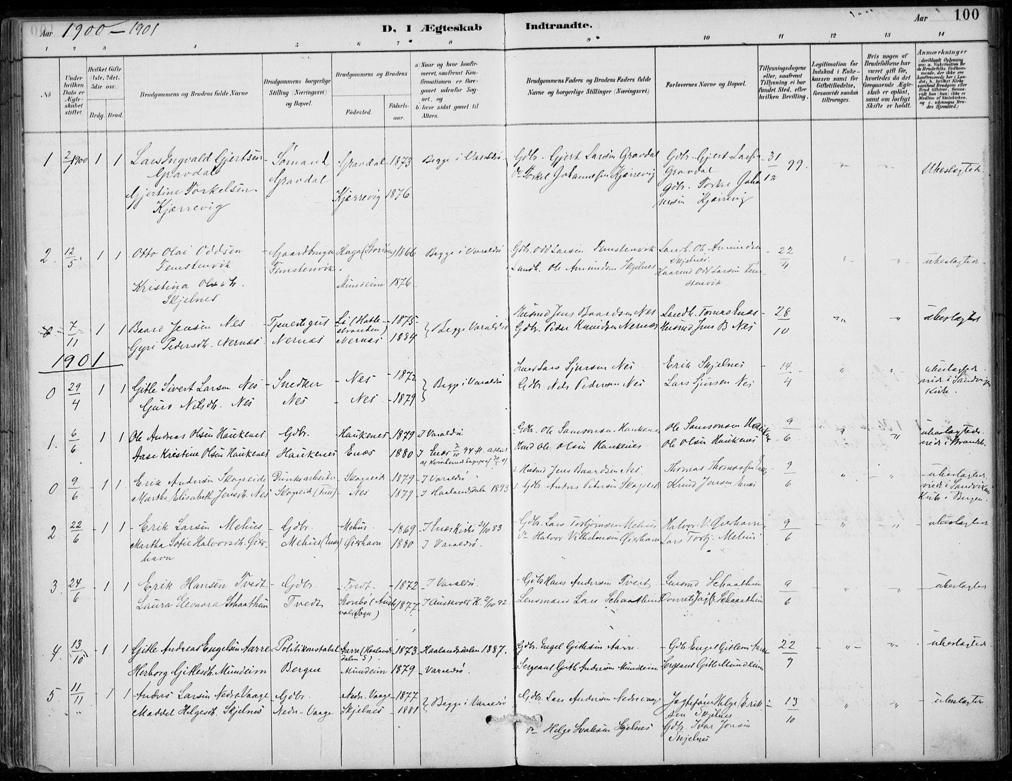 Strandebarm sokneprestembete, SAB/A-78401/H/Haa: Parish register (official) no. D  1, 1886-1912, p. 100