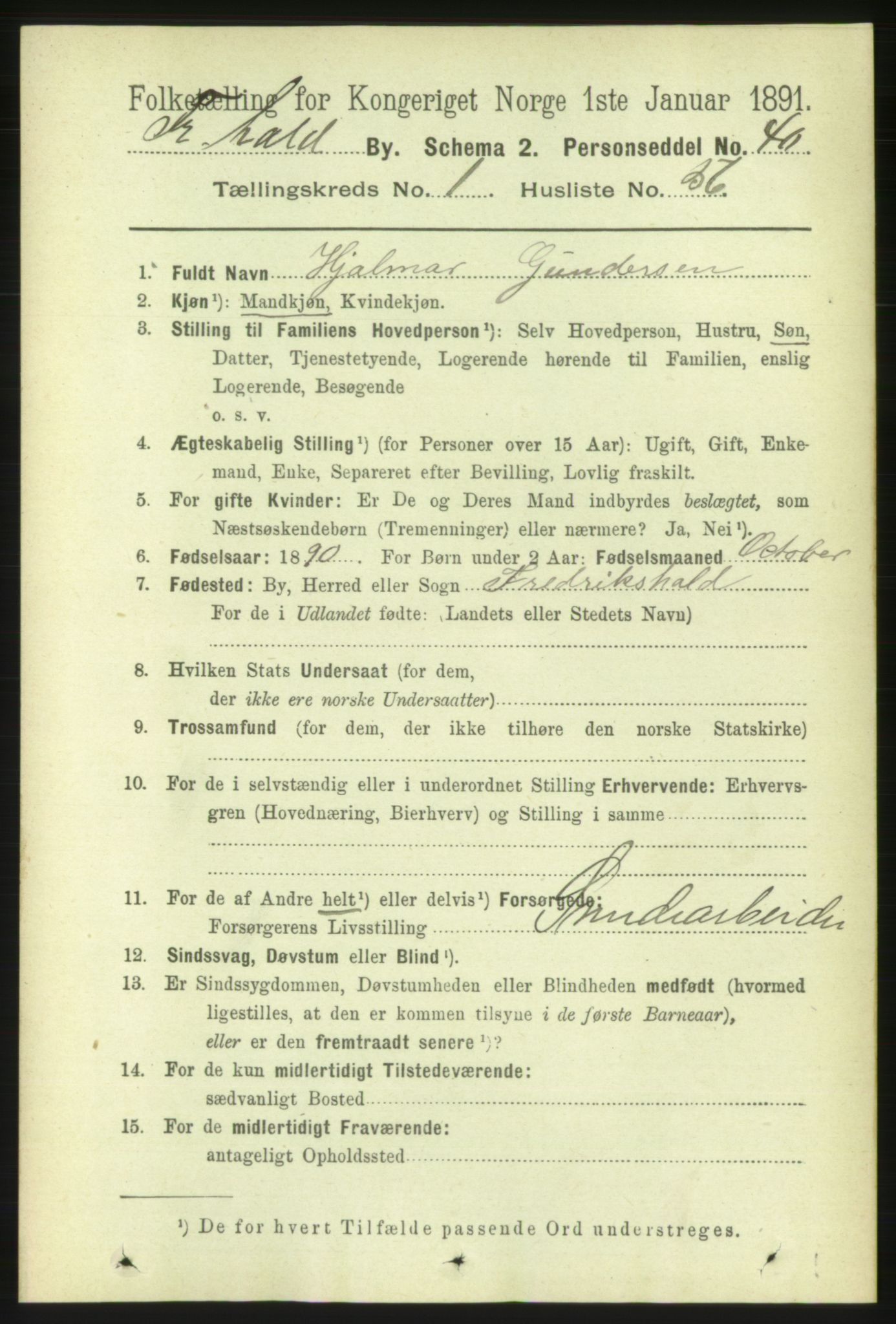 RA, 1891 census for 0101 Fredrikshald, 1891, p. 2468