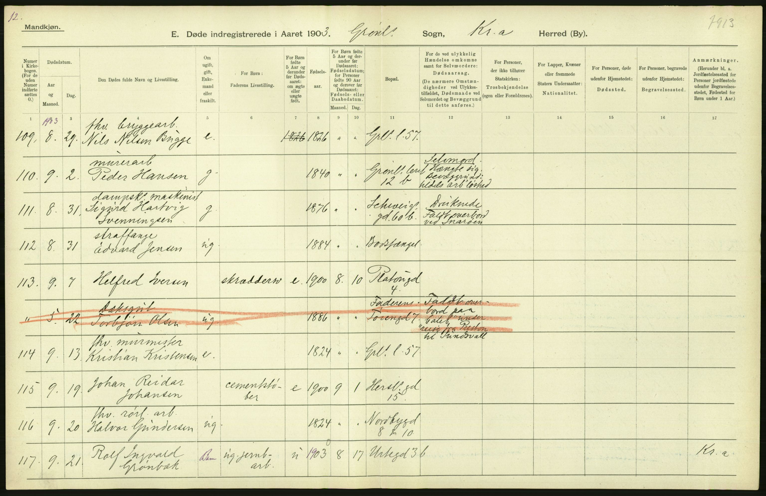 Statistisk sentralbyrå, Sosiodemografiske emner, Befolkning, AV/RA-S-2228/D/Df/Dfa/Dfaa/L0004: Kristiania: Gifte, døde, 1903, p. 400