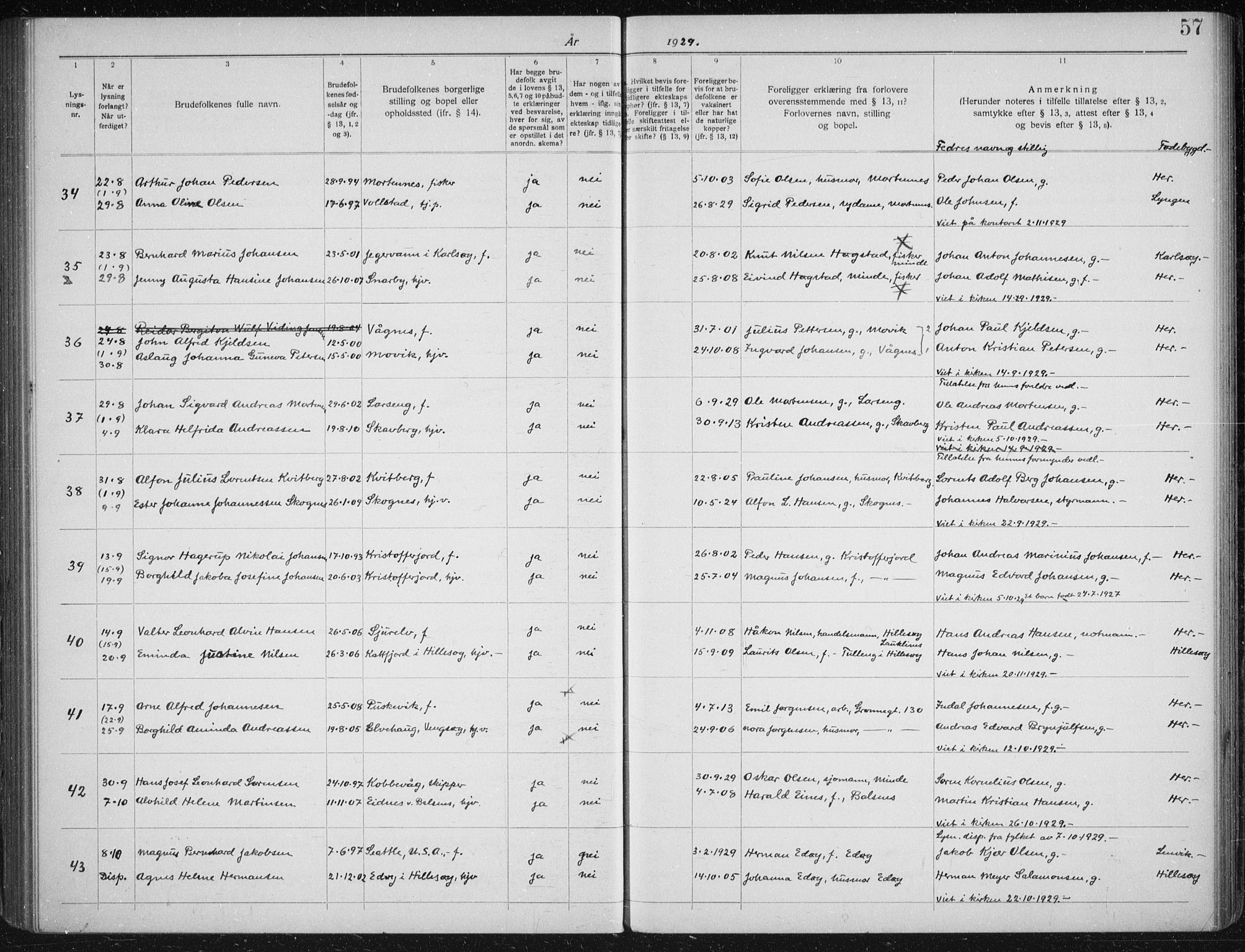 Tromsøysund sokneprestkontor, AV/SATØ-S-1304/H/Hc/L0059: Banns register no. 59, 1919-1937, p. 57