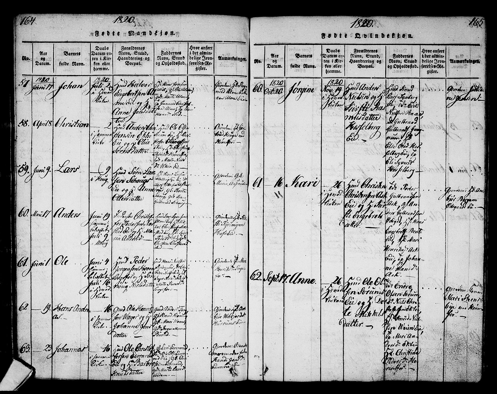 Norderhov kirkebøker, AV/SAKO-A-237/G/Ga/L0002: Parish register (copy) no. I 2, 1814-1867, p. 164-165