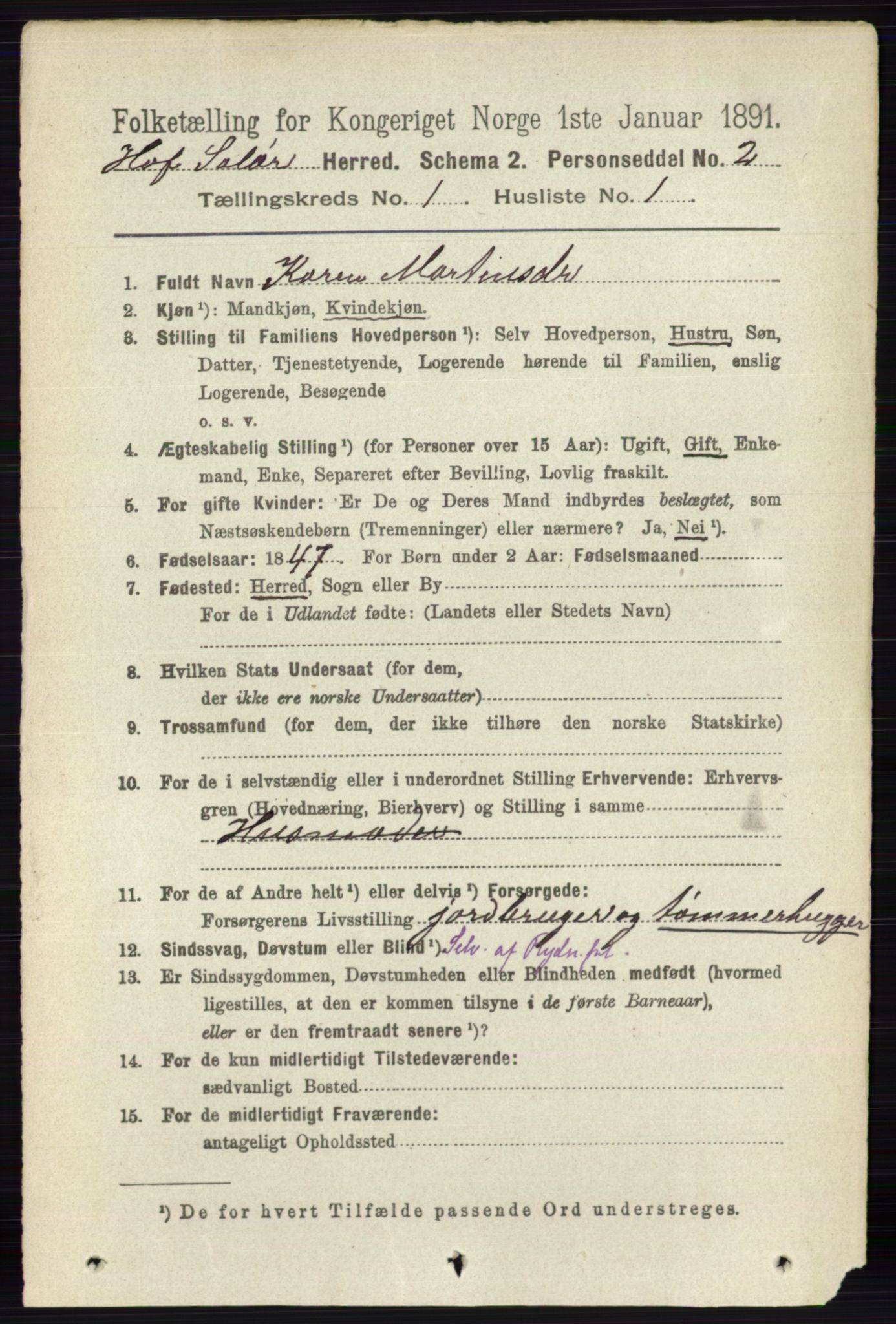 RA, 1891 census for 0424 Hof, 1891, p. 87