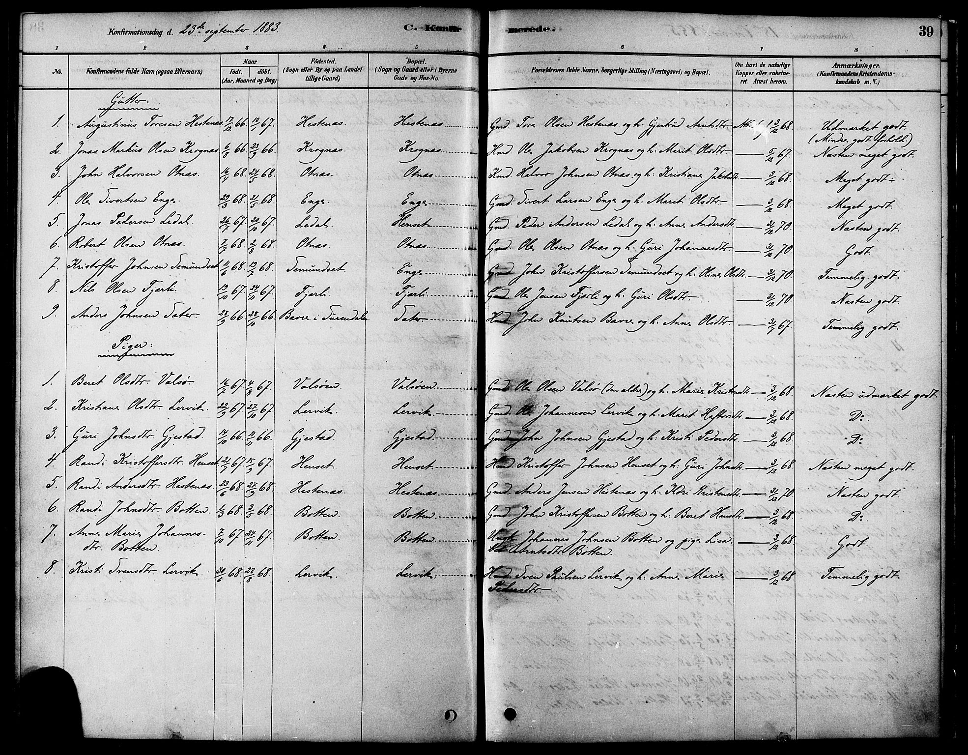 Ministerialprotokoller, klokkerbøker og fødselsregistre - Møre og Romsdal, AV/SAT-A-1454/580/L0924: Parish register (official) no. 580A01, 1878-1887, p. 39