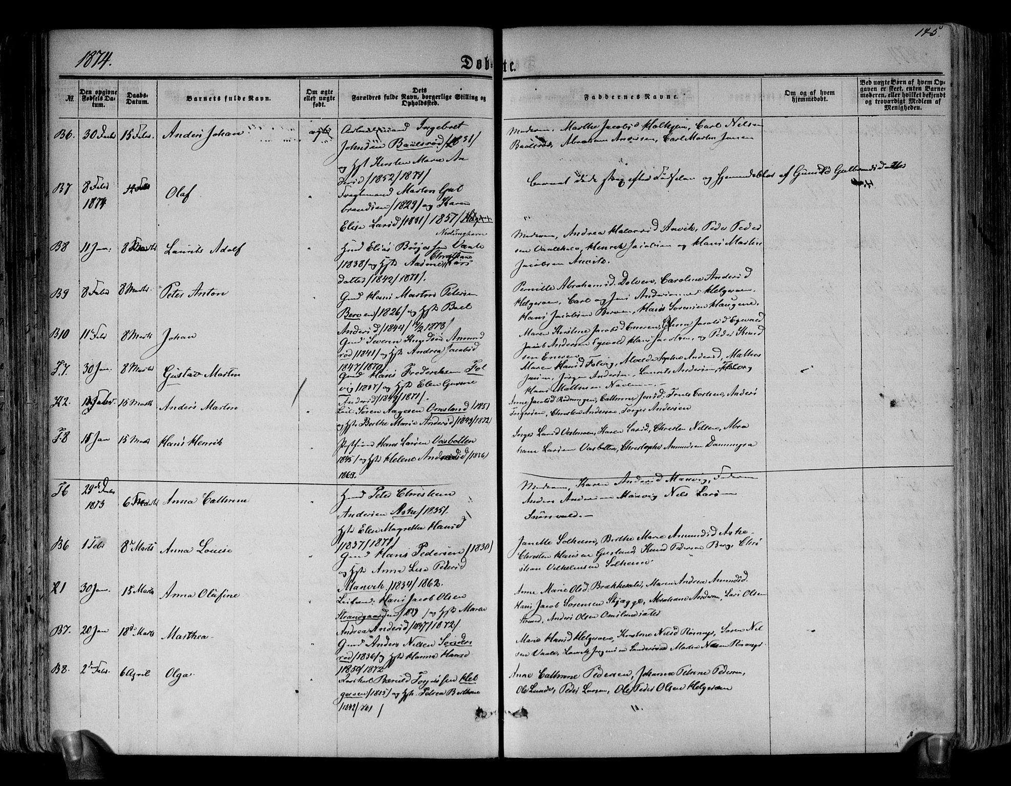 Brunlanes kirkebøker, AV/SAKO-A-342/F/Fa/L0005: Parish register (official) no. I 5, 1862-1877, p. 145