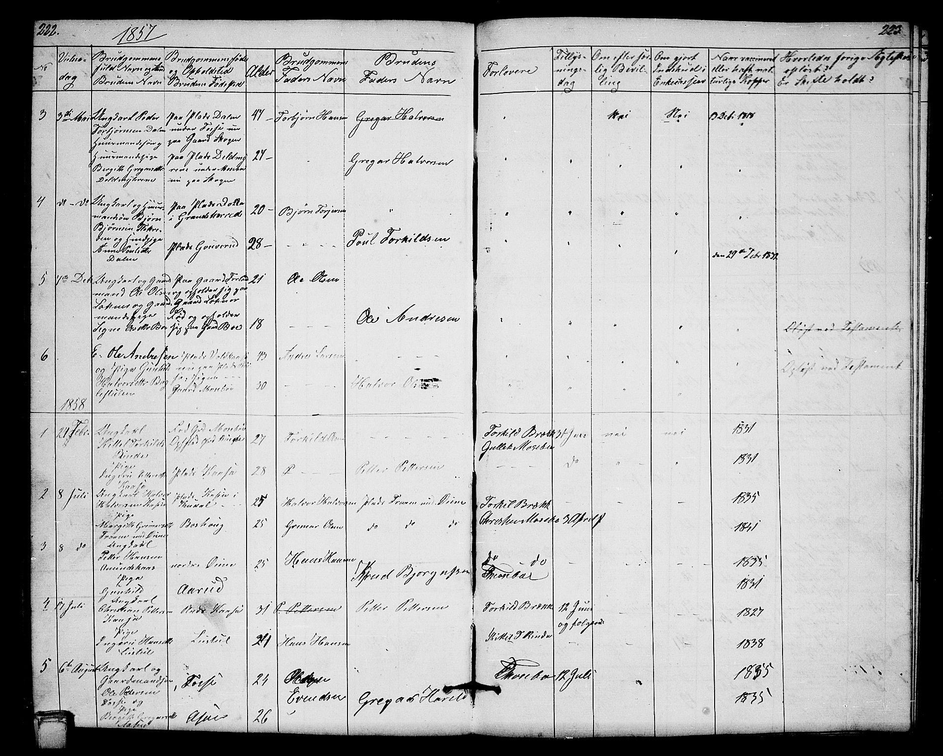 Hjartdal kirkebøker, SAKO/A-270/G/Gb/L0002: Parish register (copy) no. II 2, 1854-1884, p. 222-223