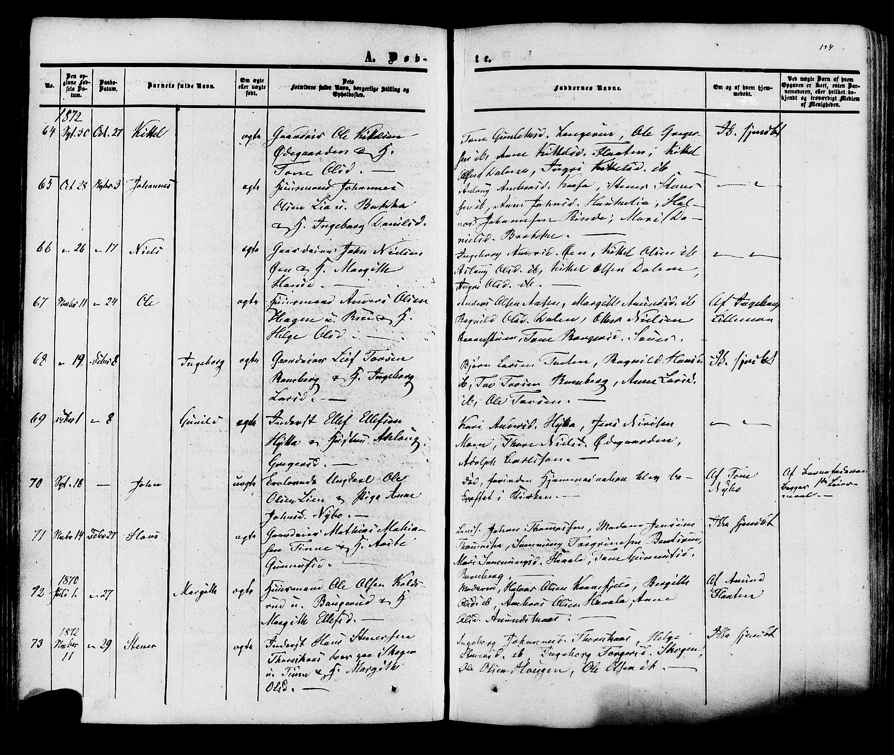 Heddal kirkebøker, AV/SAKO-A-268/F/Fa/L0007: Parish register (official) no. I 7, 1855-1877, p. 124