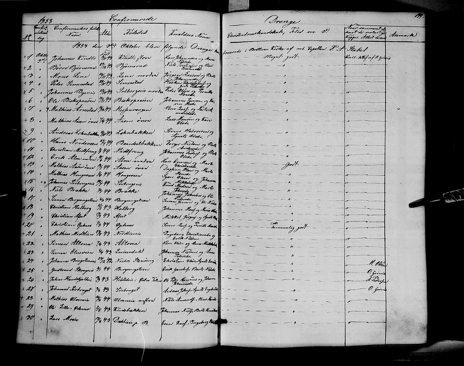 Ringsaker prestekontor, SAH/PREST-014/K/Ka/L0009: Parish register (official) no. 9, 1850-1860, p. 199