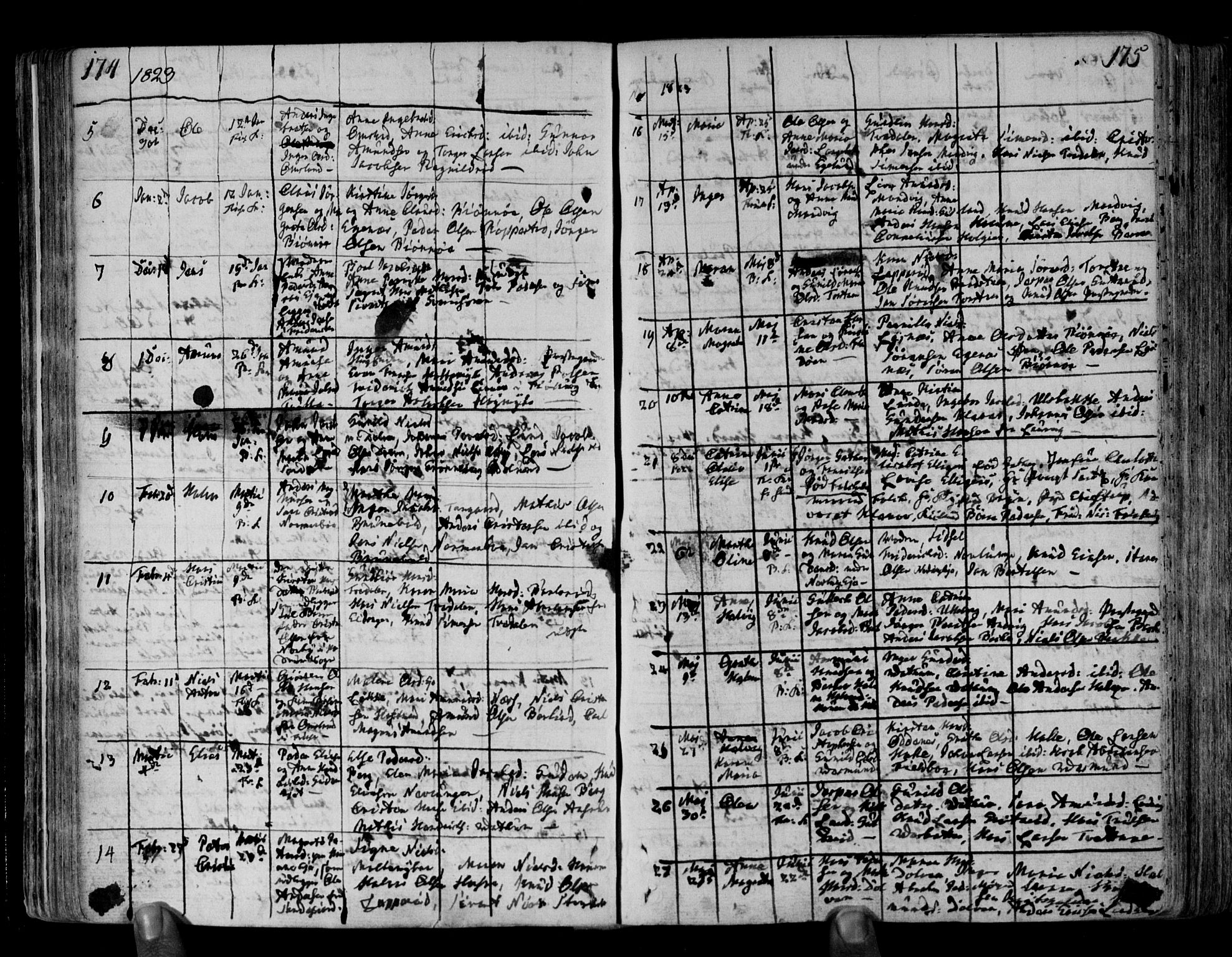 Brunlanes kirkebøker, SAKO/A-342/F/Fa/L0002: Parish register (official) no. I 2, 1802-1834, p. 174-175