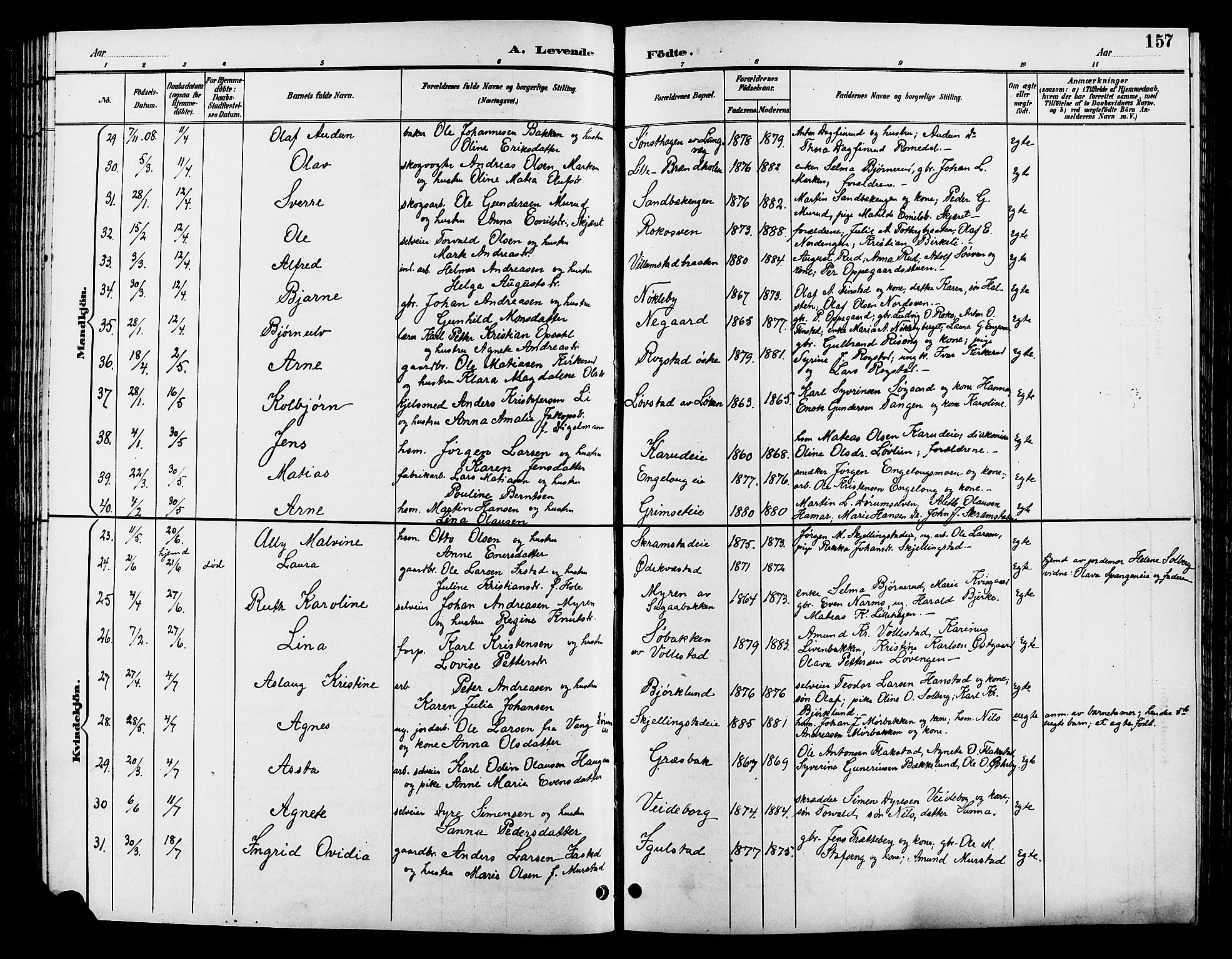 Løten prestekontor, AV/SAH-PREST-022/L/La/L0006: Parish register (copy) no. 6, 1892-1909, p. 157