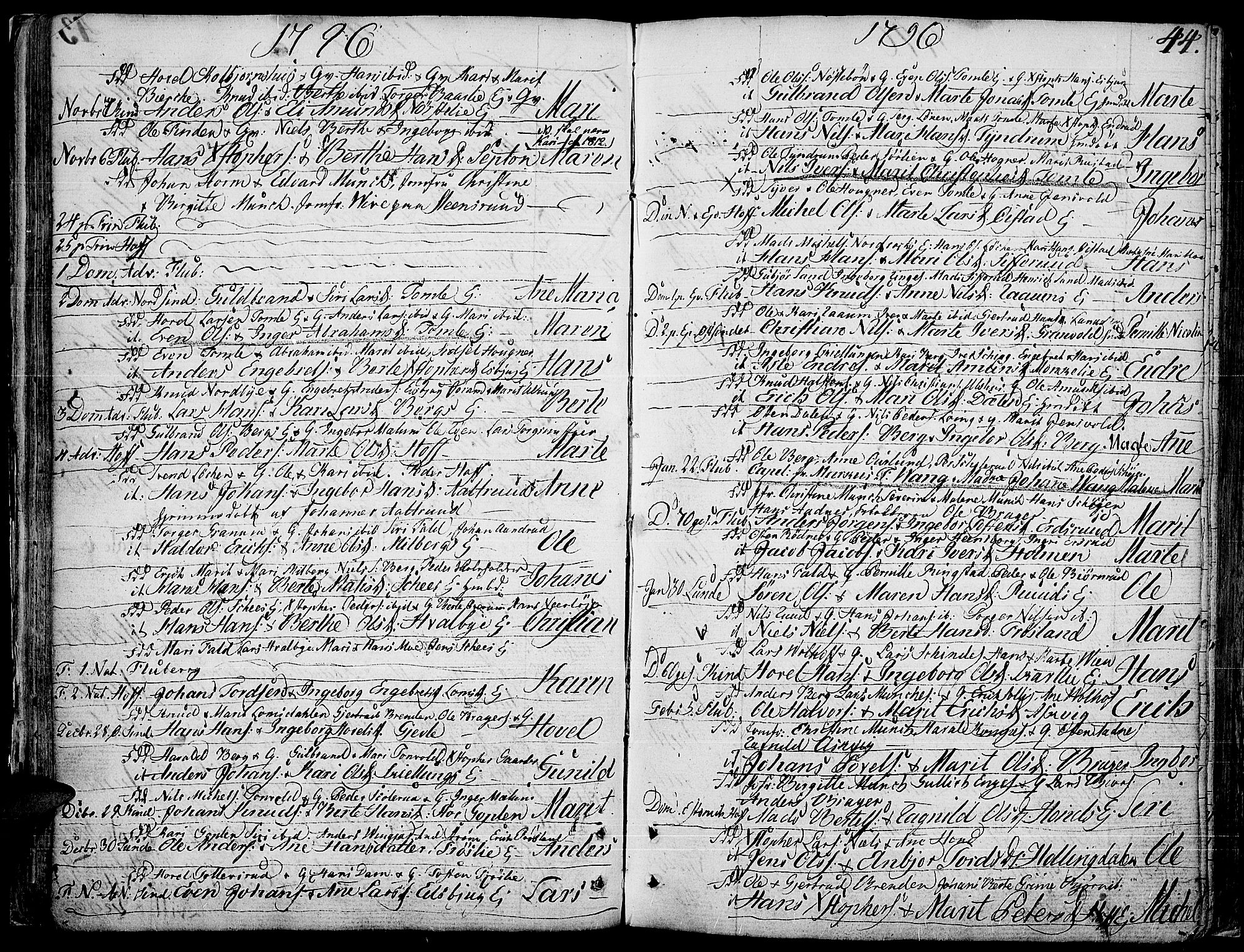 Land prestekontor, AV/SAH-PREST-120/H/Ha/Haa/L0006: Parish register (official) no. 6, 1784-1813, p. 44
