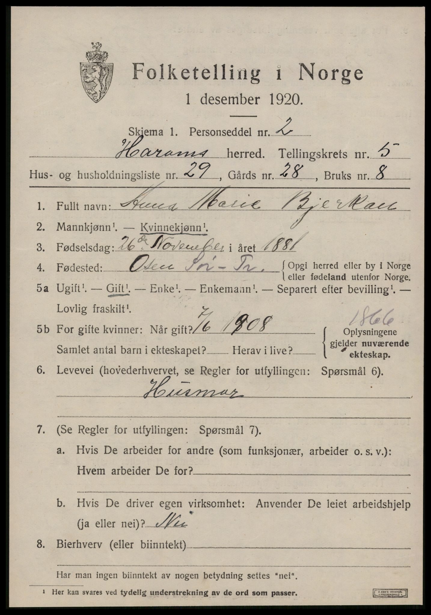 SAT, 1920 census for Haram, 1920, p. 3225