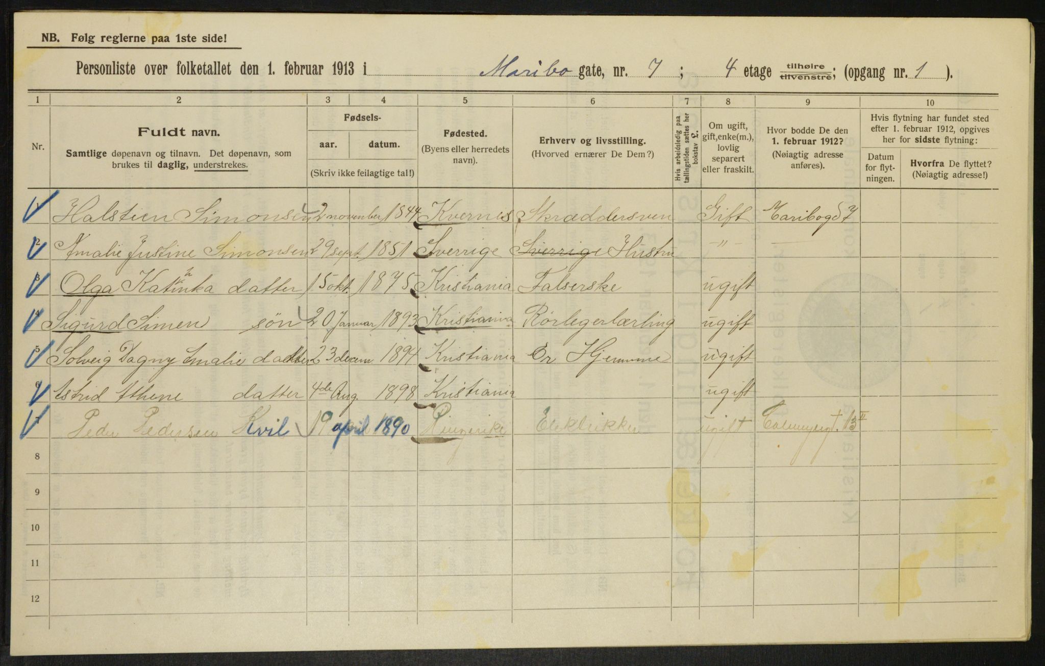 OBA, Municipal Census 1913 for Kristiania, 1913, p. 60224