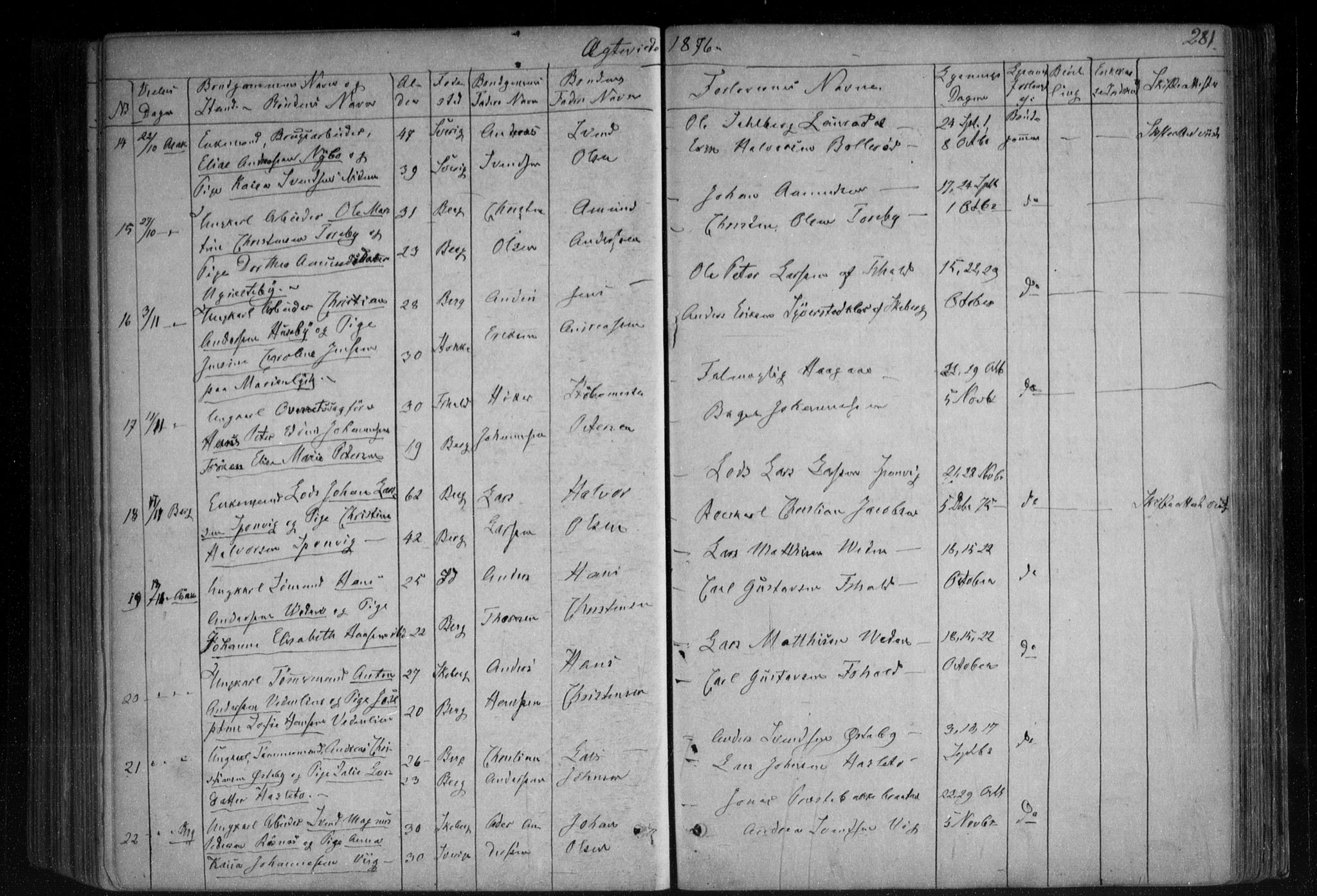 Berg prestekontor Kirkebøker, AV/SAO-A-10902/F/Fa/L0005: Parish register (official) no. I 5, 1861-1877, p. 281