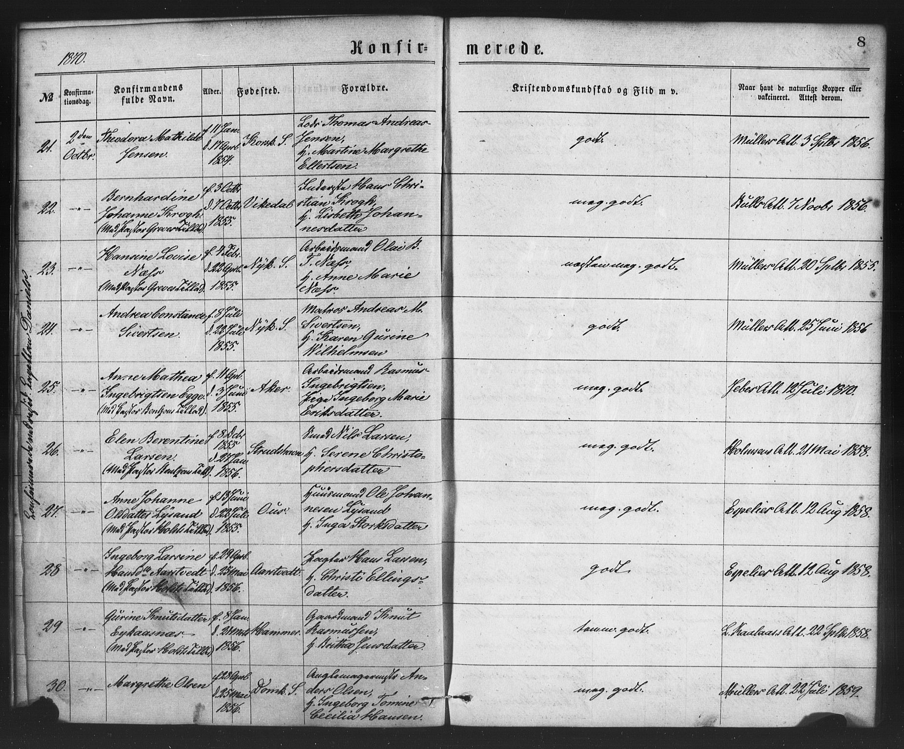 Nykirken Sokneprestembete, SAB/A-77101/H/Haa/L0026: Parish register (official) no. C 5, 1870-1886, p. 8