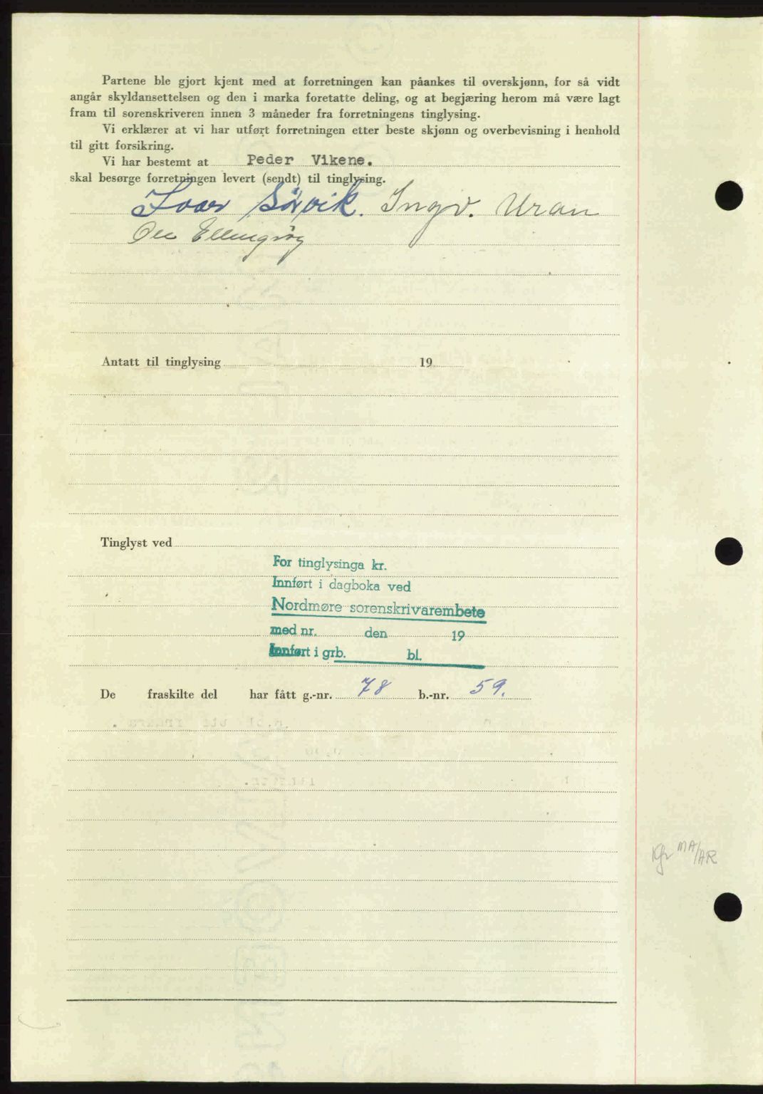 Nordmøre sorenskriveri, AV/SAT-A-4132/1/2/2Ca: Mortgage book no. A112, 1949-1949, Diary no: : 3026/1949