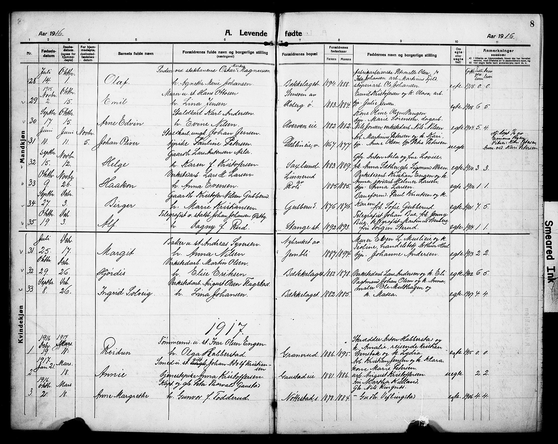 Stange prestekontor, SAH/PREST-002/L/L0015: Parish register (copy) no. 15, 1916-1928, p. 8