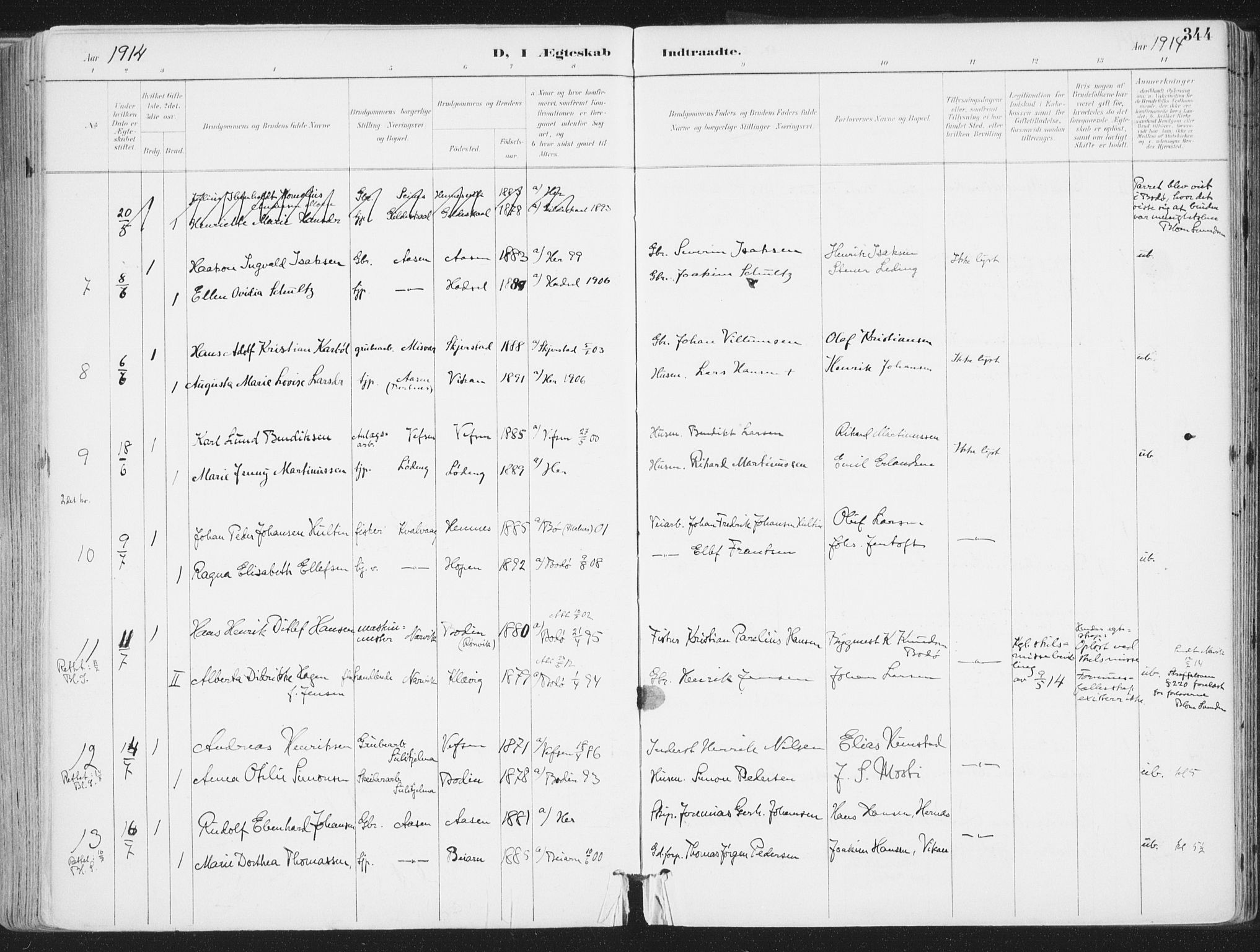 Ministerialprotokoller, klokkerbøker og fødselsregistre - Nordland, SAT/A-1459/802/L0055: Parish register (official) no. 802A02, 1894-1915, p. 344