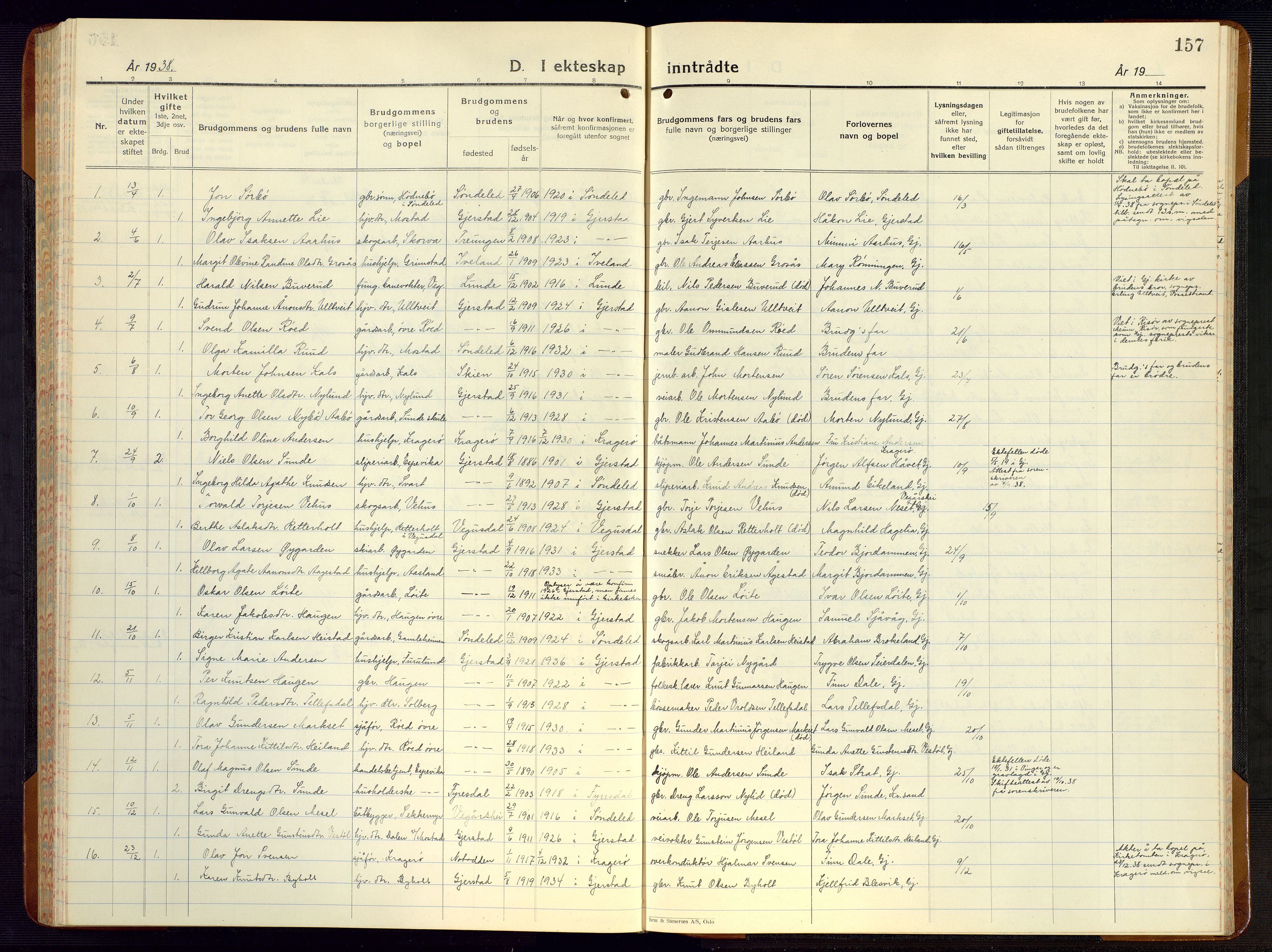 Gjerstad sokneprestkontor, SAK/1111-0014/F/Fb/Fba/L0009: Parish register (copy) no. B 9, 1925-1946, p. 157