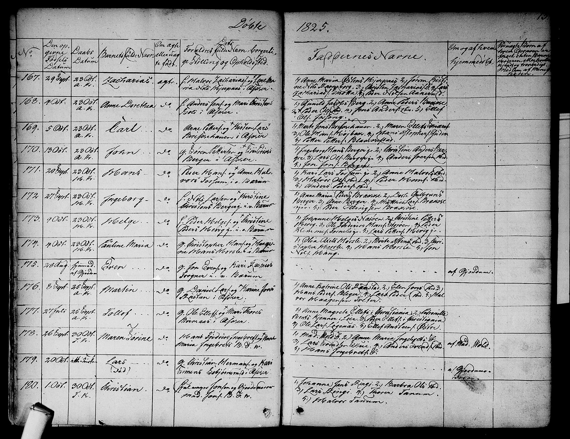 Asker prestekontor Kirkebøker, SAO/A-10256a/F/Fa/L0007: Parish register (official) no. I 7, 1825-1864, p. 13