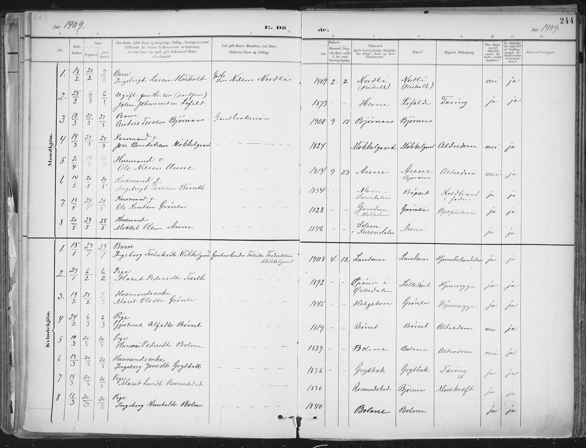 Ministerialprotokoller, klokkerbøker og fødselsregistre - Møre og Romsdal, SAT/A-1454/598/L1072: Parish register (official) no. 598A06, 1896-1910, p. 244