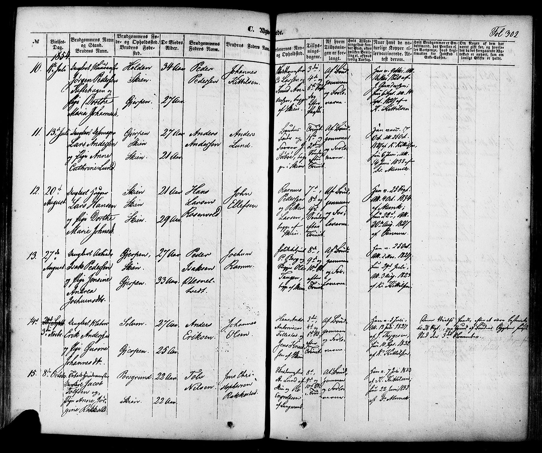 Skien kirkebøker, AV/SAKO-A-302/F/Fa/L0006a: Parish register (official) no. 6A, 1843-1856, p. 302