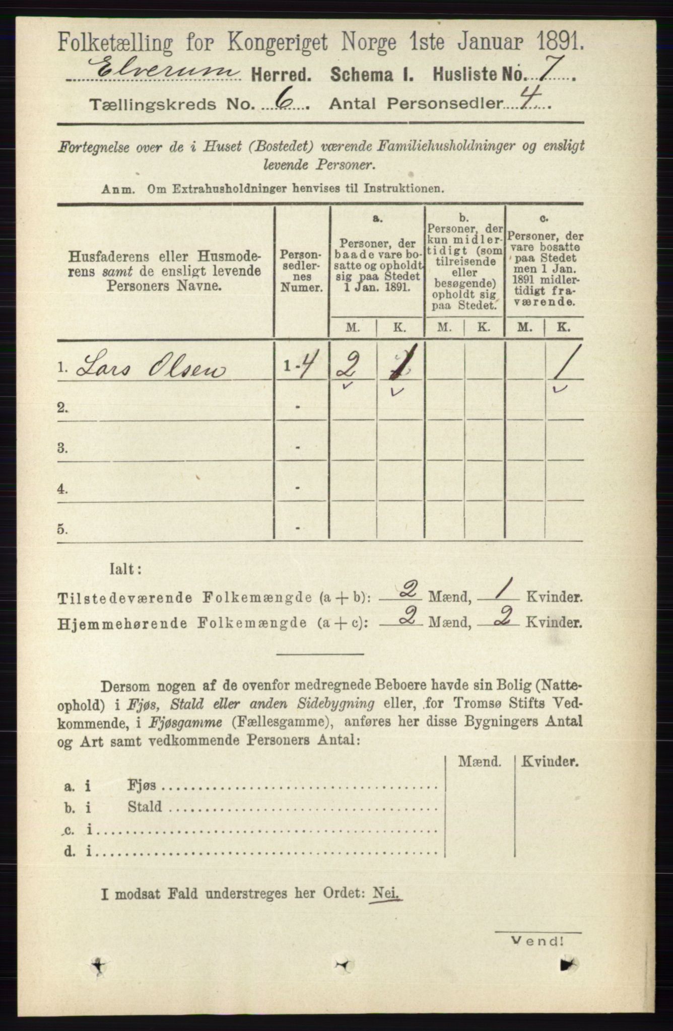 RA, 1891 census for 0427 Elverum, 1891, p. 4161