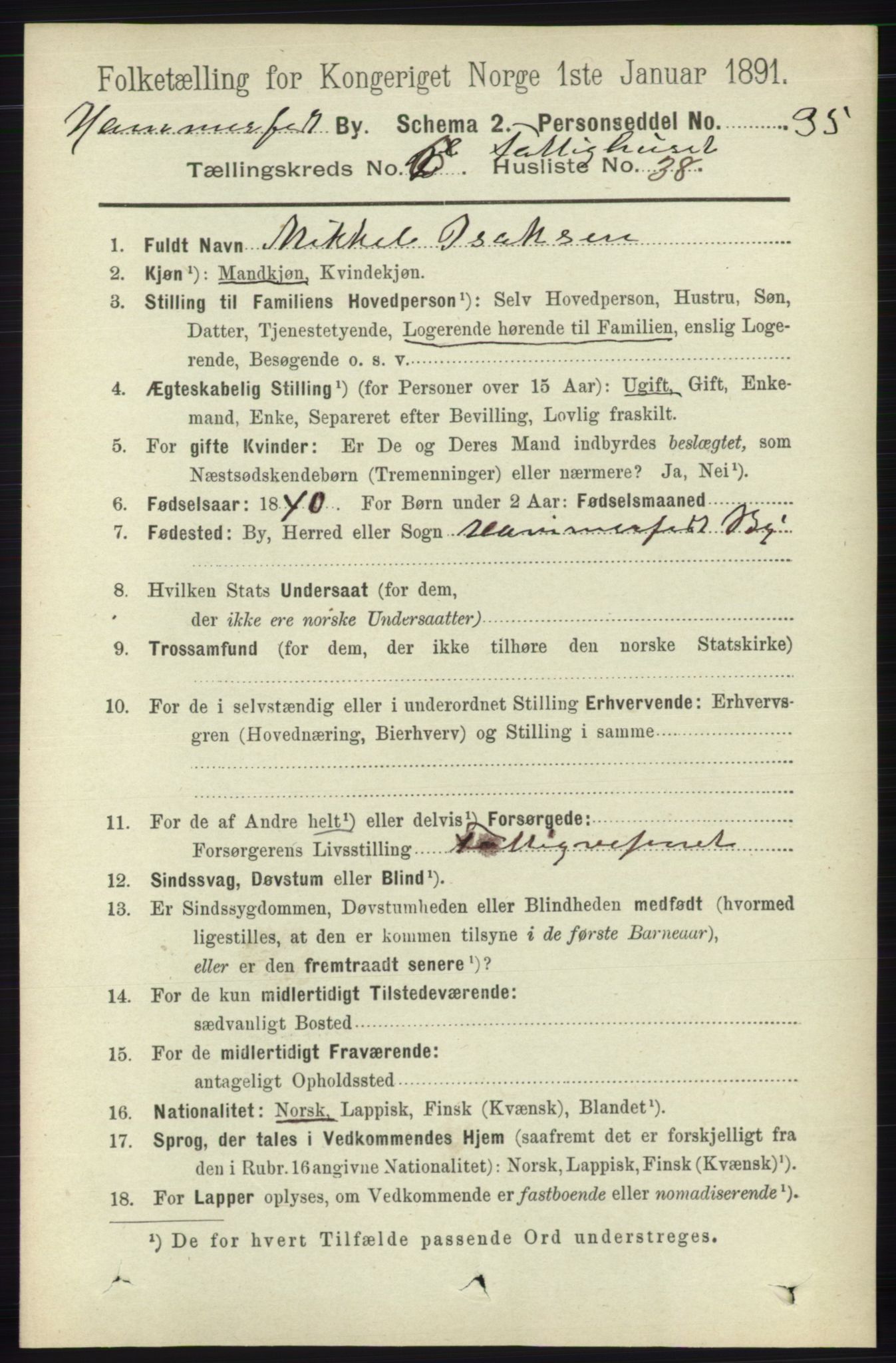 RA, 1891 census for 2001 Hammerfest, 1891, p. 2202