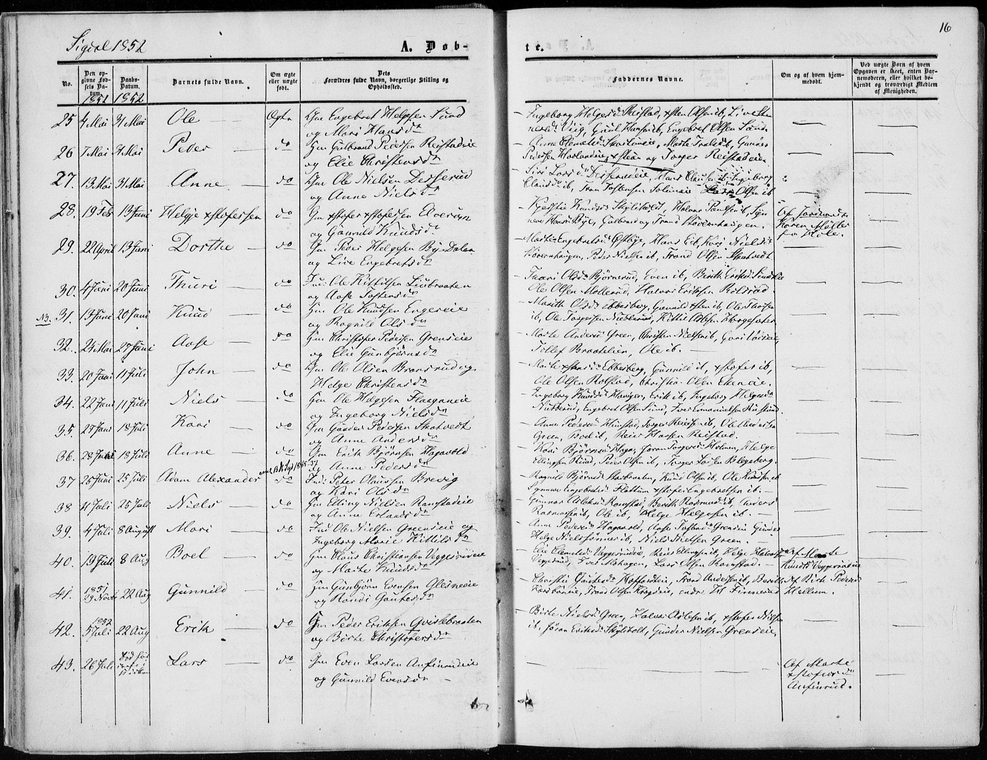 Sigdal kirkebøker, AV/SAKO-A-245/F/Fa/L0008: Parish register (official) no. I 8, 1850-1859, p. 16