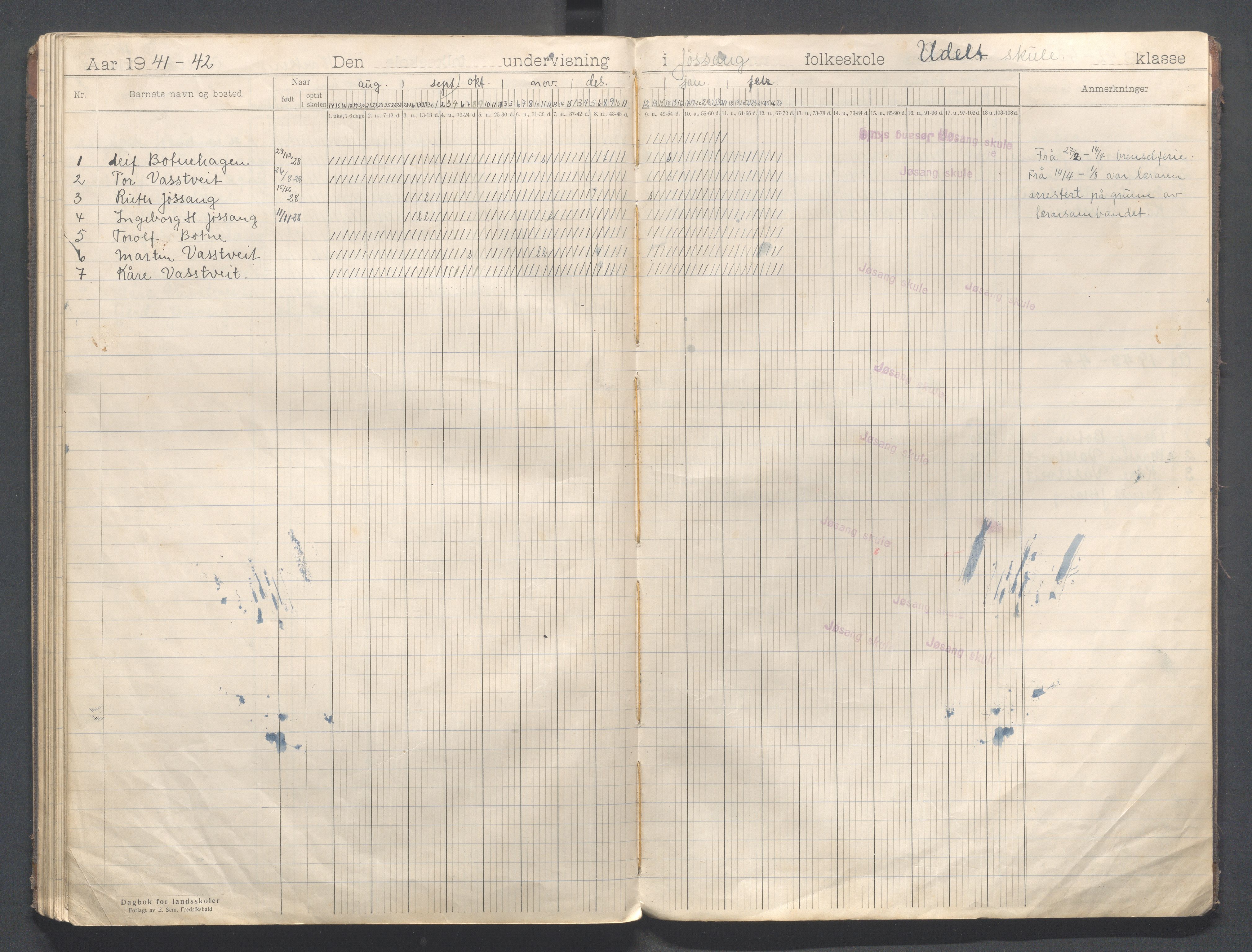 Strand kommune - Jøssang skole, IKAR/A-1274/G/Ga/L0001: Dagbok, 1916-1946, p. 45