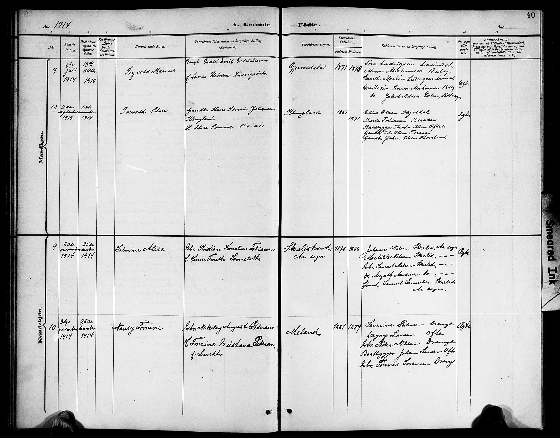 Herad sokneprestkontor, AV/SAK-1111-0018/F/Fb/Fba/L0005: Parish register (copy) no. B 5, 1899-1921, p. 40