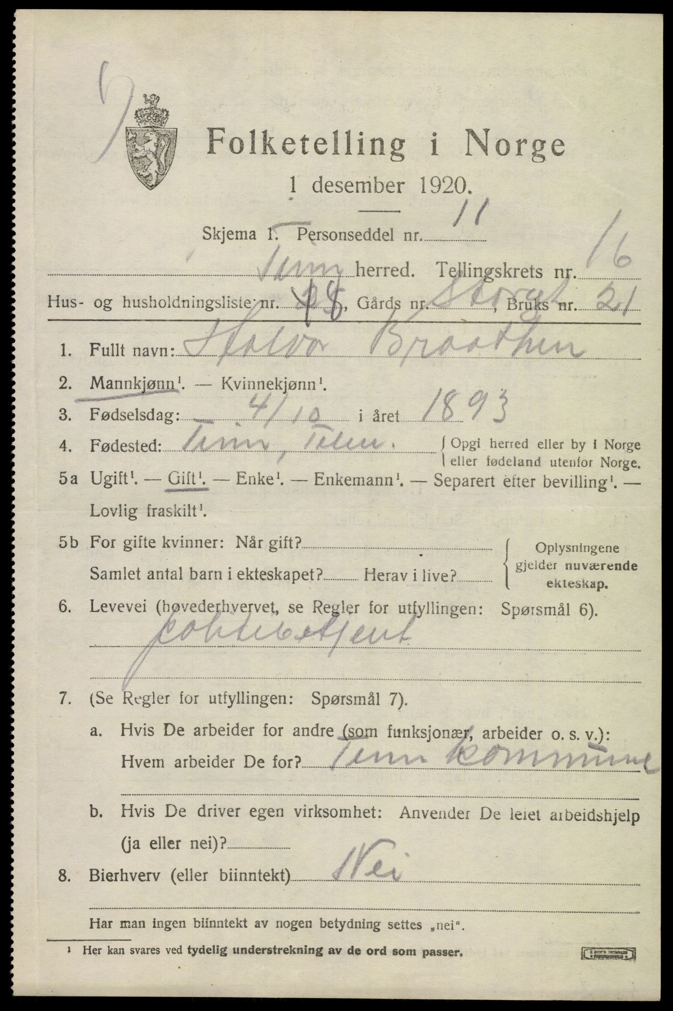 SAKO, 1920 census for Tinn, 1920, p. 17714