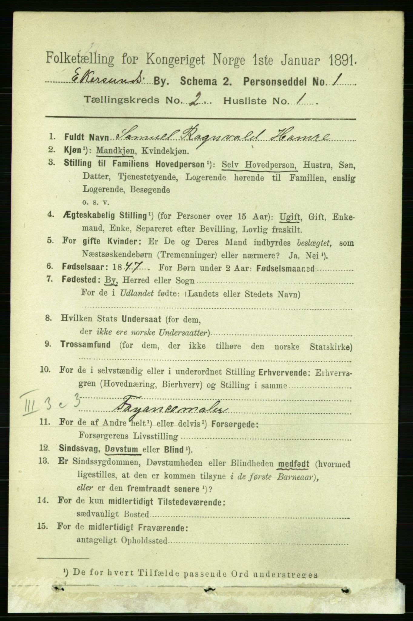 RA, 1891 census for 1101 Egersund, 1891, p. 232