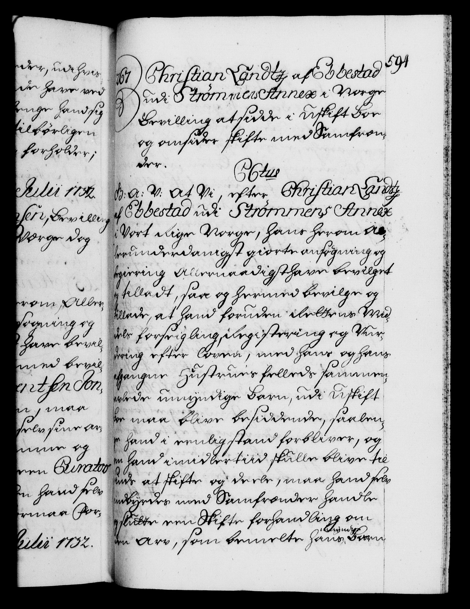 Danske Kanselli 1572-1799, AV/RA-EA-3023/F/Fc/Fca/Fcaa/L0027: Norske registre, 1730-1732, p. 594a