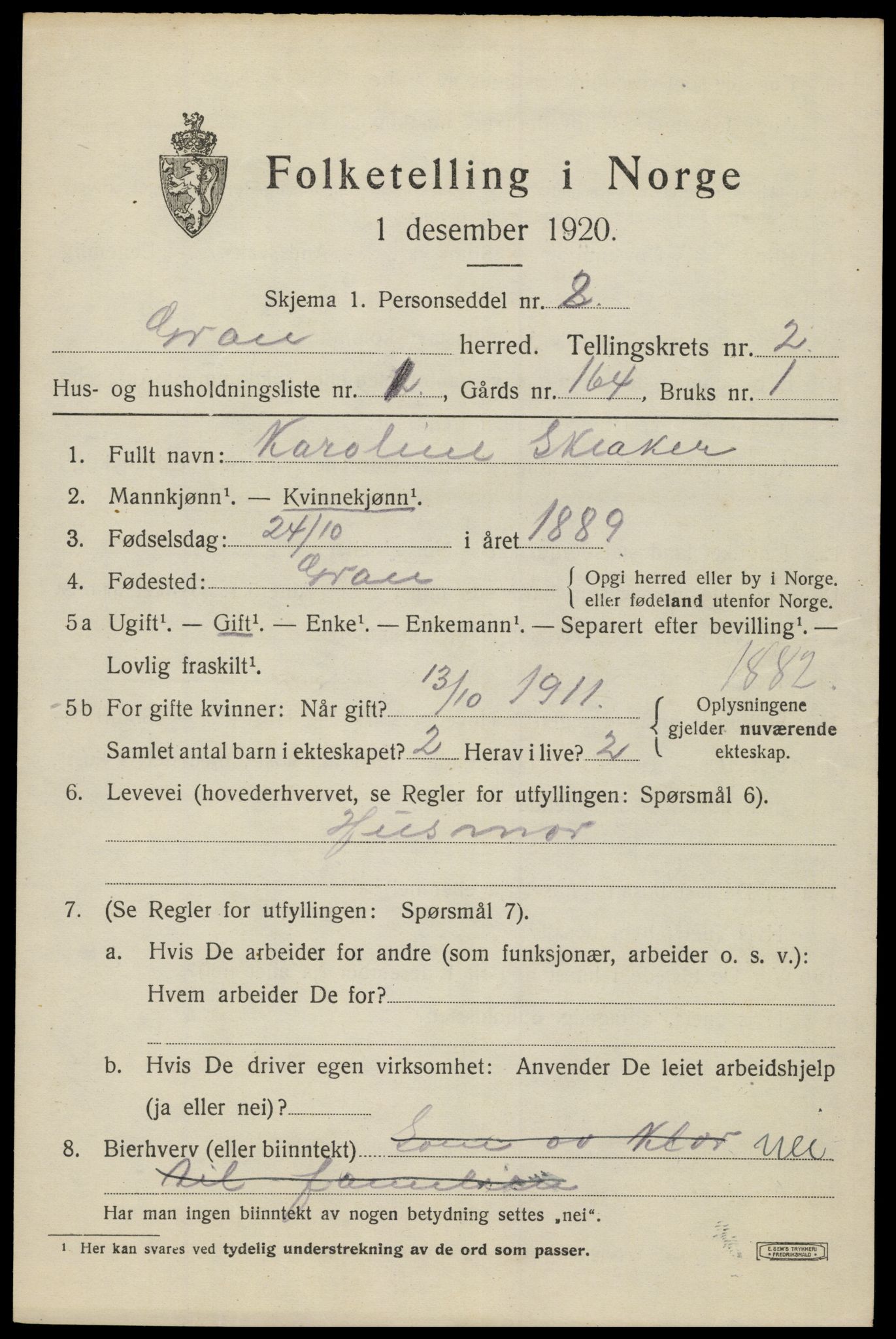 SAH, 1920 census for Gran, 1920, p. 3163