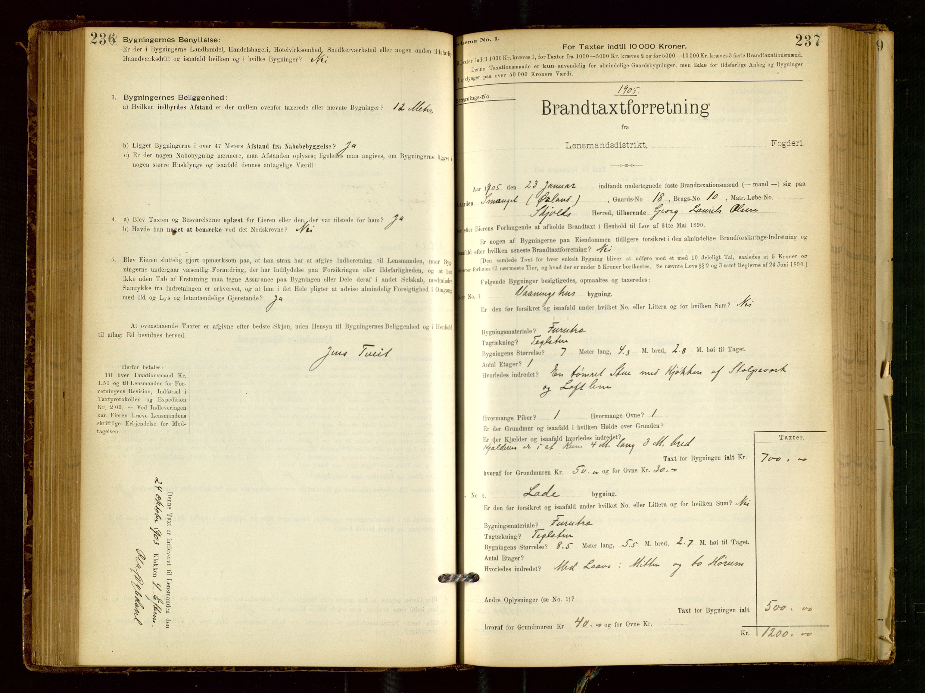 Skjold lensmannskontor, AV/SAST-A-100182/Gob/L0001: "Brandtaxationsprotokol for Skjold Lensmandsdistrikt Ryfylke Fogderi", 1894-1939, p. 236-237