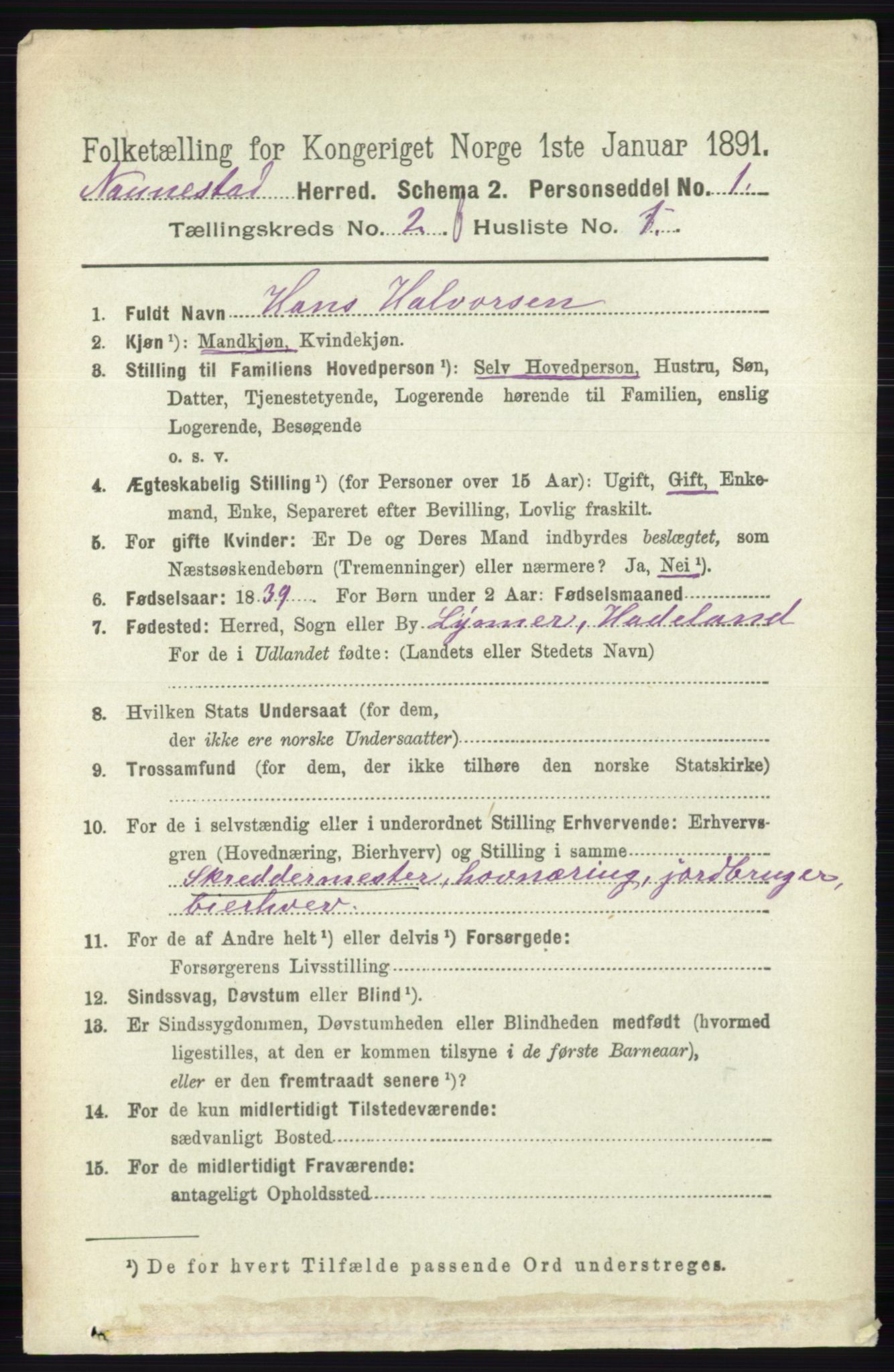 RA, 1891 census for 0238 Nannestad, 1891, p. 1156