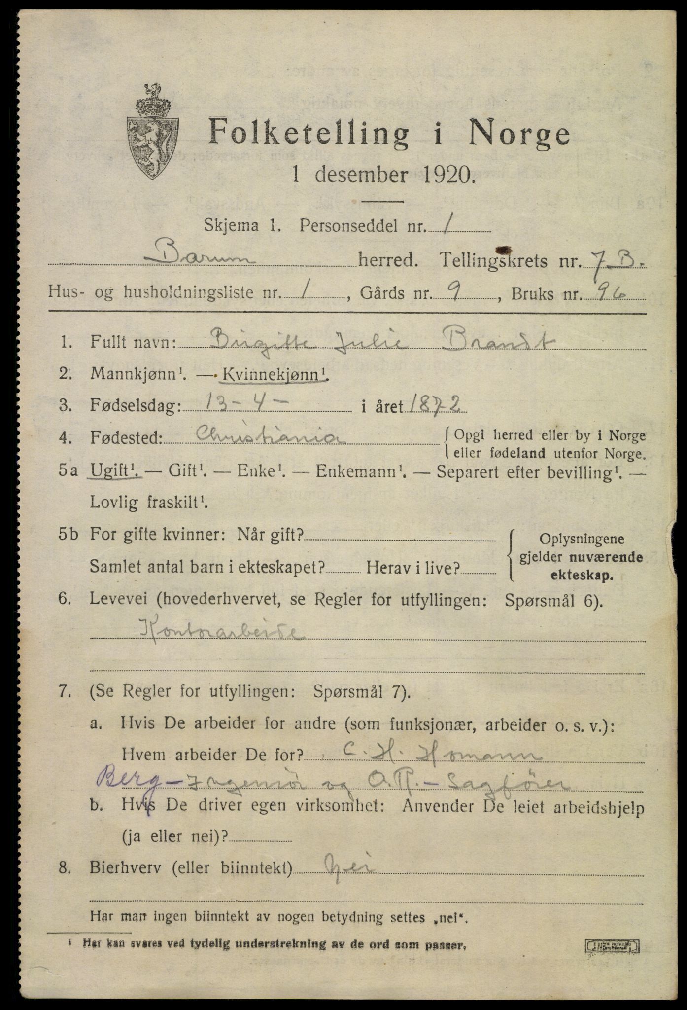 SAO, 1920 census for Bærum, 1920, p. 17322