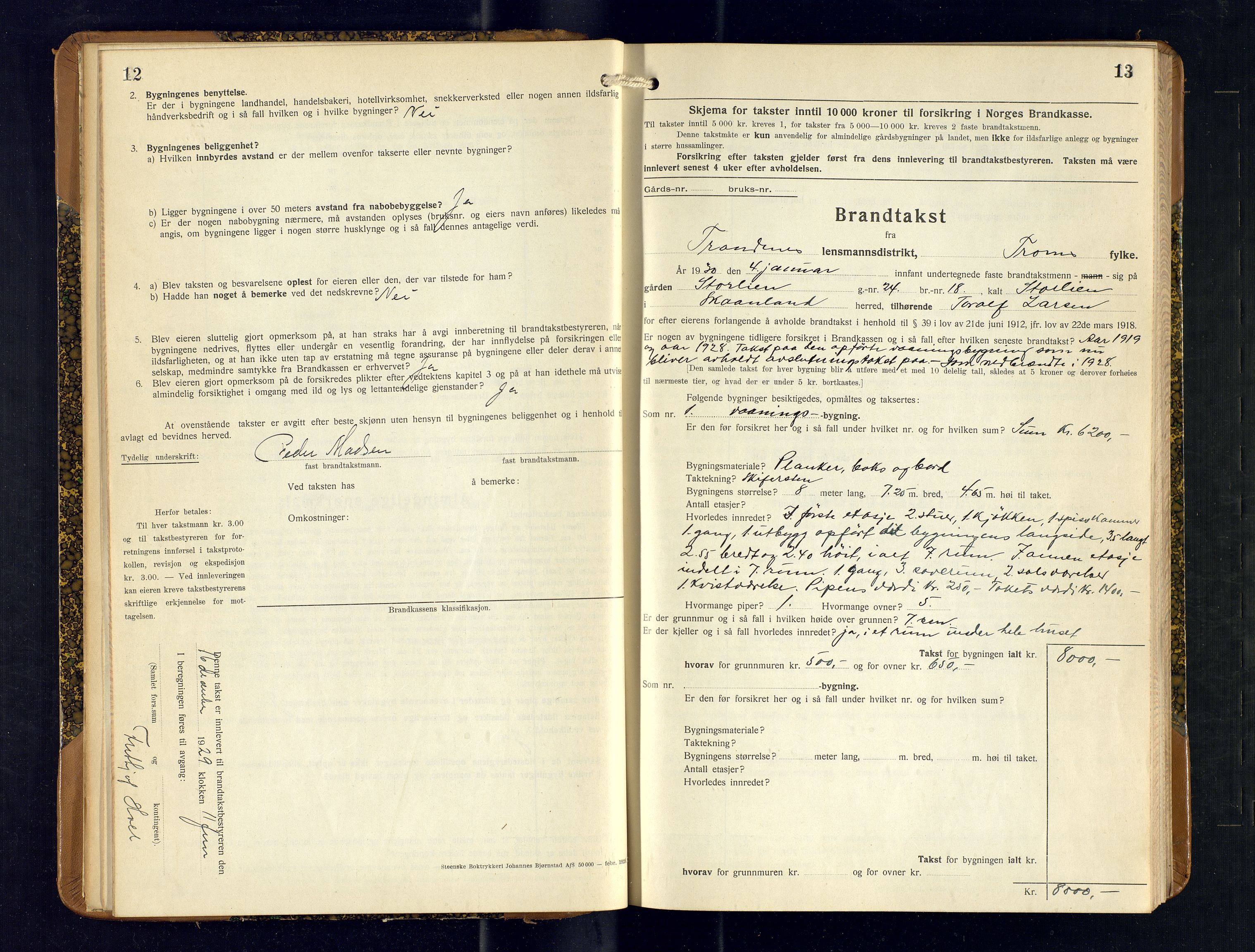 Harstad lensmannskontor, AV/SATØ-SATØ-10/F/Fr/Fra/L0615: Branntakstprotokoll (S), 1929-1932, p. 12-13