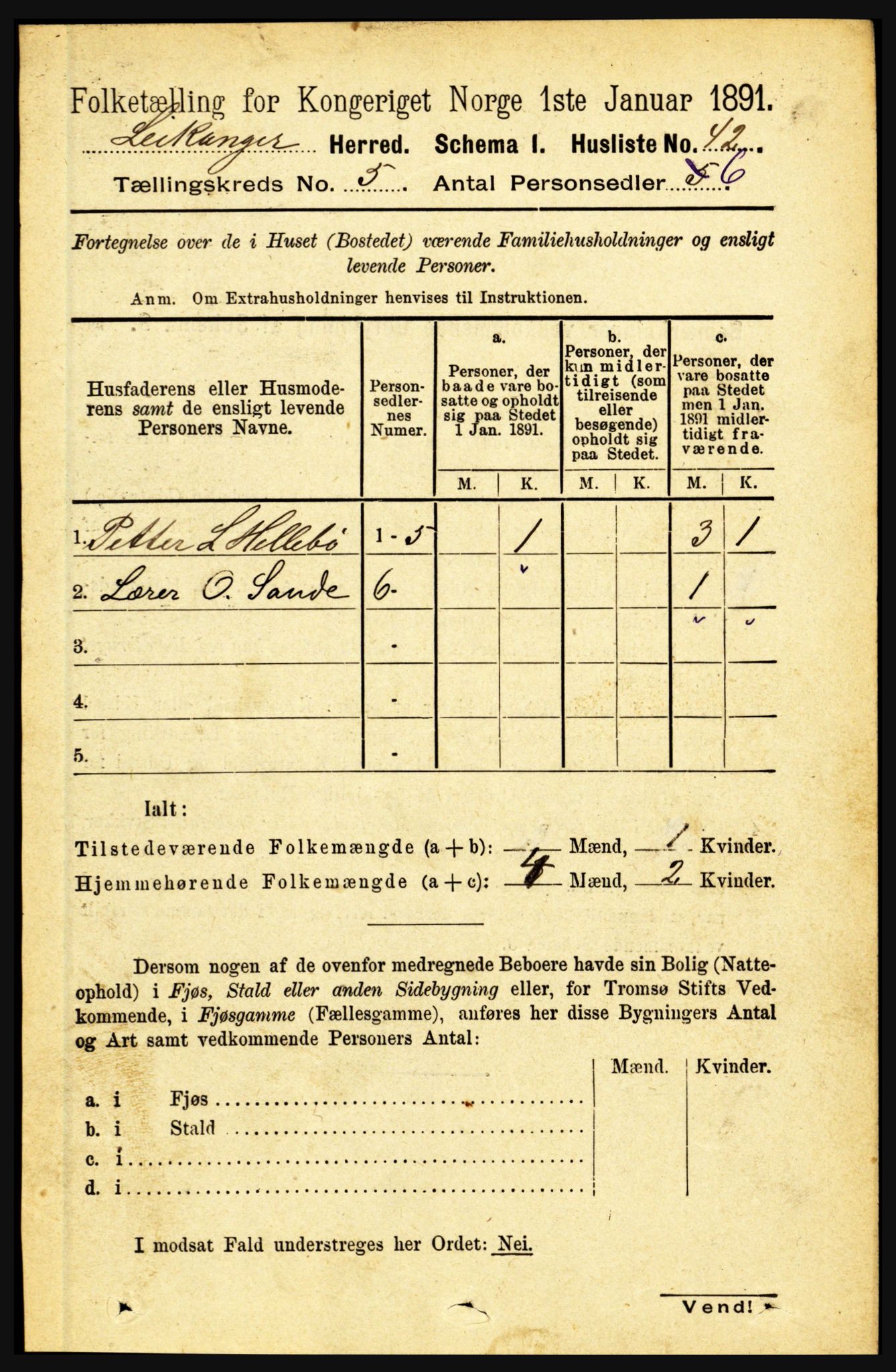 RA, 1891 census for 1419 Leikanger, 1891, p. 869