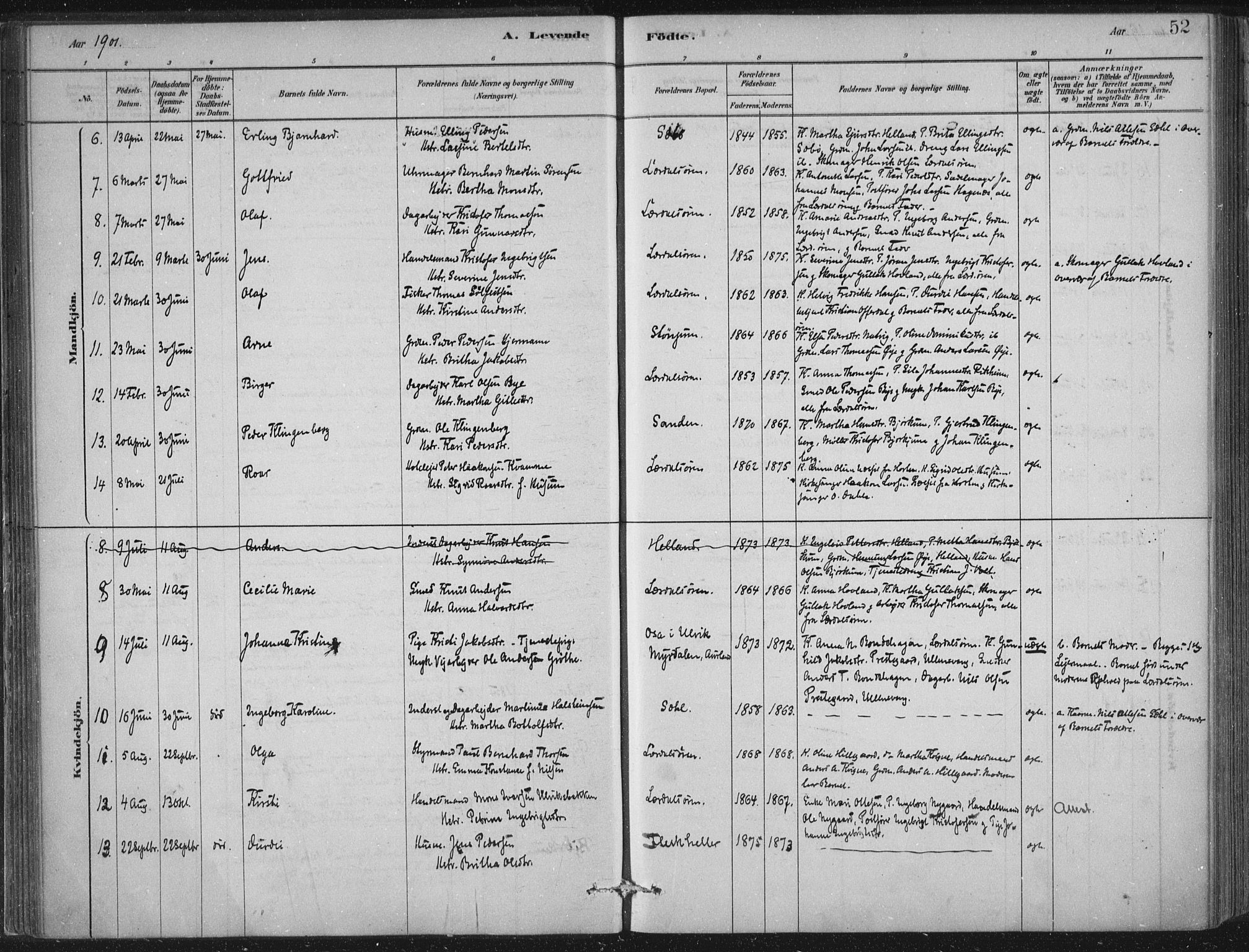 Lærdal sokneprestembete, SAB/A-81201: Parish register (official) no. D  1, 1878-1908, p. 52