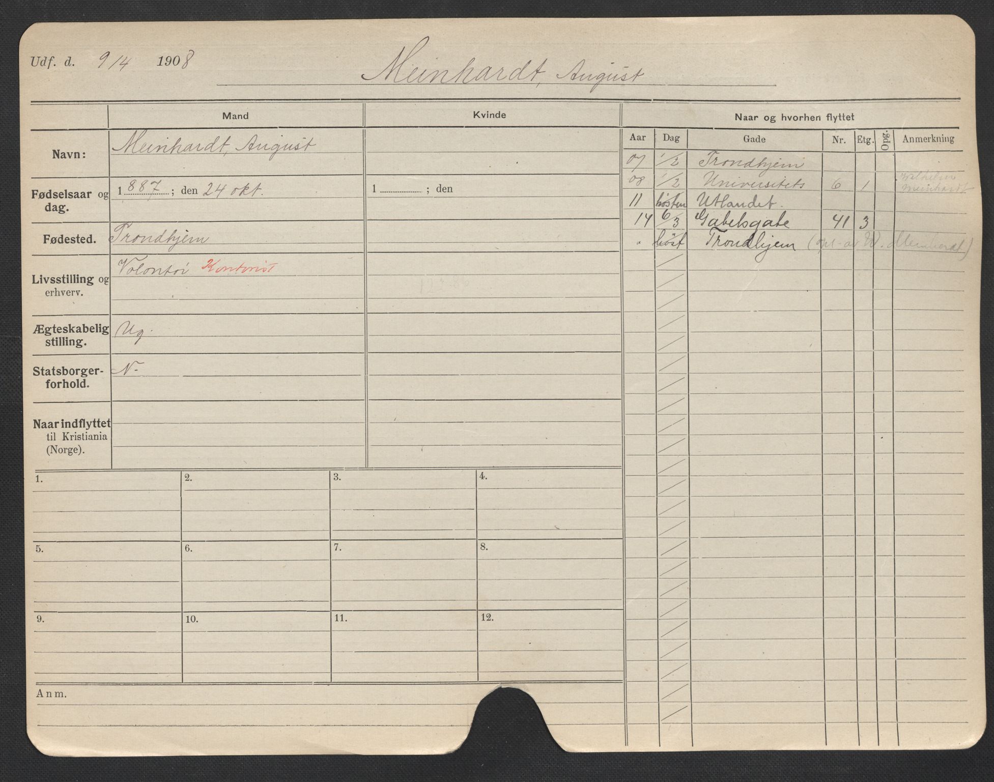 Oslo folkeregister, Registerkort, AV/SAO-A-11715/F/Fa/Fac/L0007: Menn, 1906-1914, p. 678a