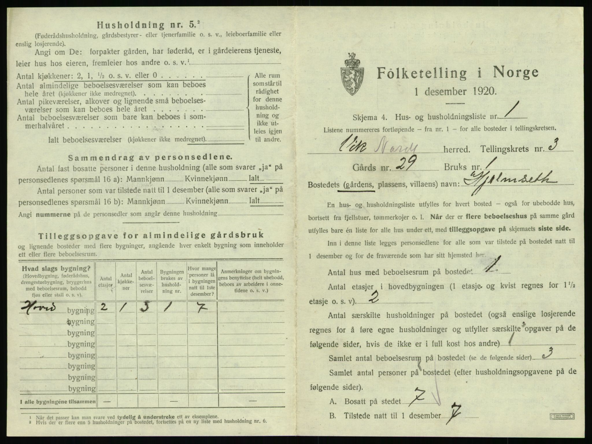 SAT, 1920 census for Vik, 1920, p. 131