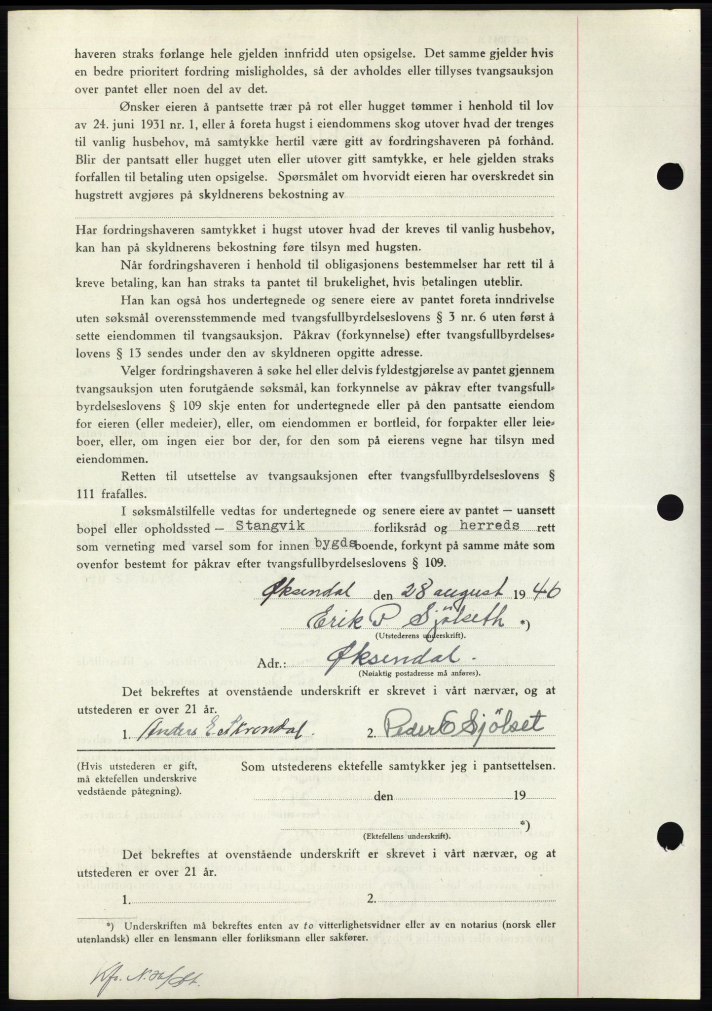 Nordmøre sorenskriveri, AV/SAT-A-4132/1/2/2Ca: Mortgage book no. B94, 1946-1946, Diary no: : 1704/1946