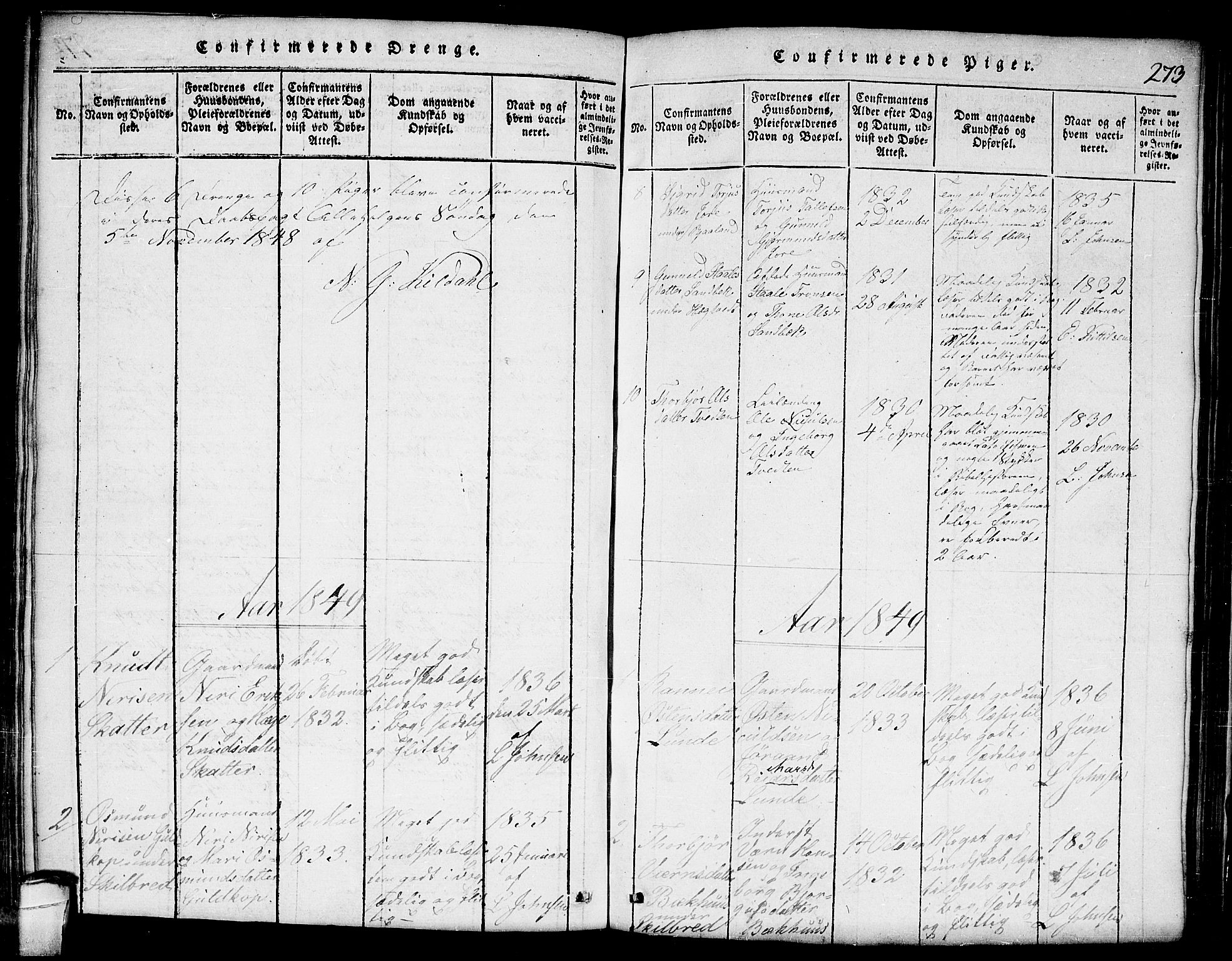 Lårdal kirkebøker, SAKO/A-284/G/Ga/L0001: Parish register (copy) no. I 1, 1815-1861, p. 273