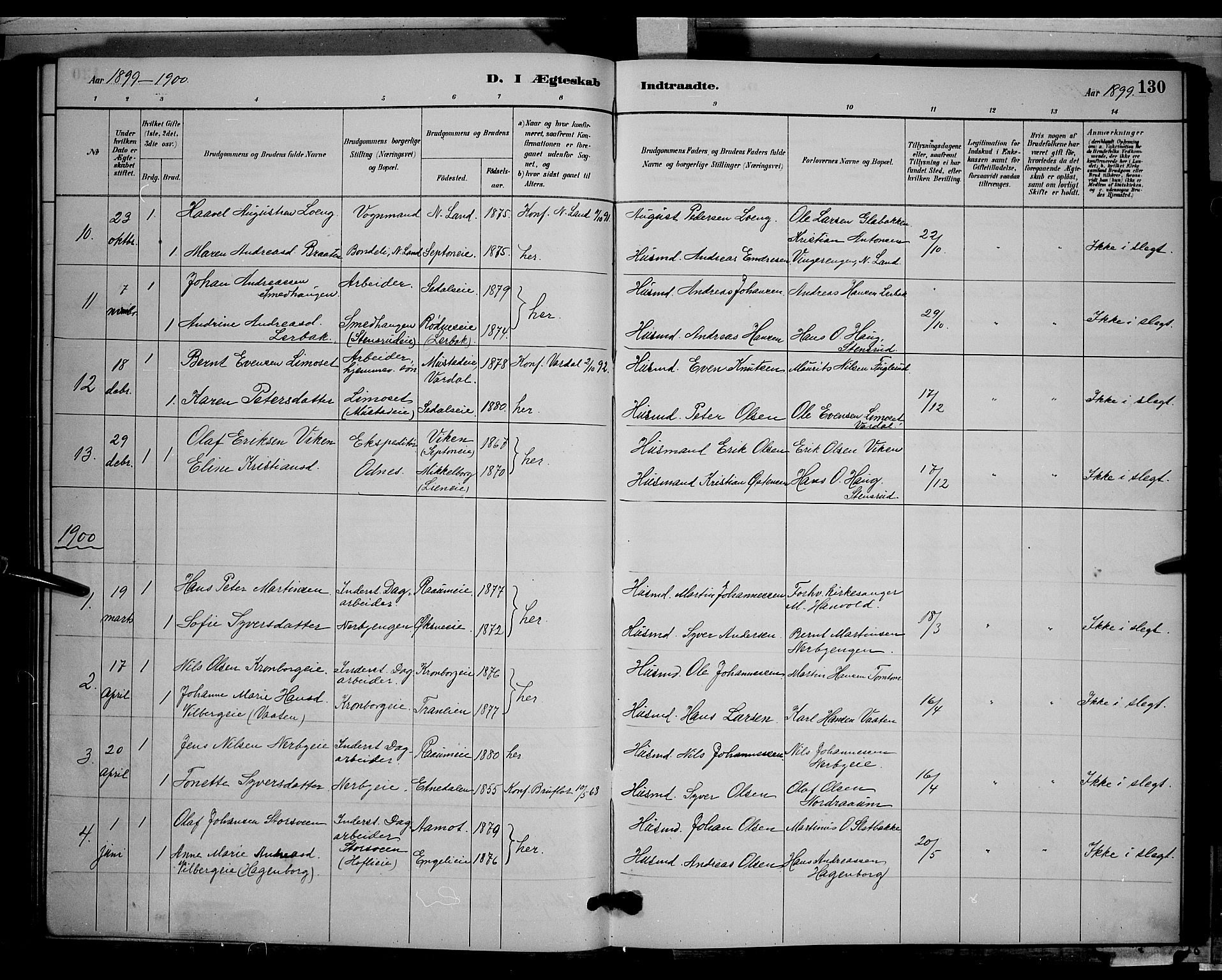 Søndre Land prestekontor, SAH/PREST-122/L/L0003: Parish register (copy) no. 3, 1884-1902, p. 130